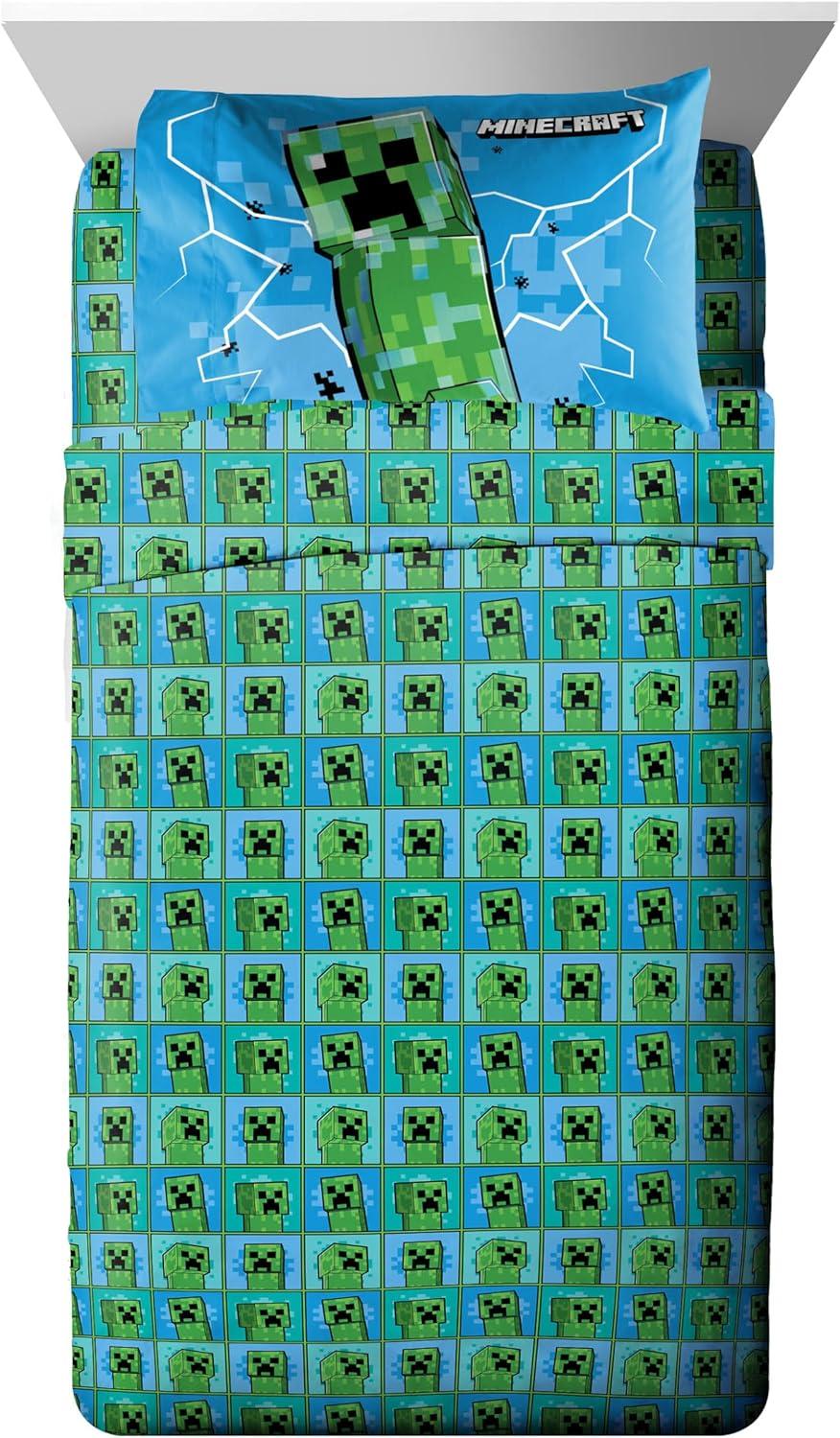 imageJay Franco Kids Comforter Set Includes Sheets and Pillow Covers Soft and Cozy Bed Set for Stylish Room Decor Blue Bluey amp Bingo 5 Piece TwinGreen Minecraft Creeper