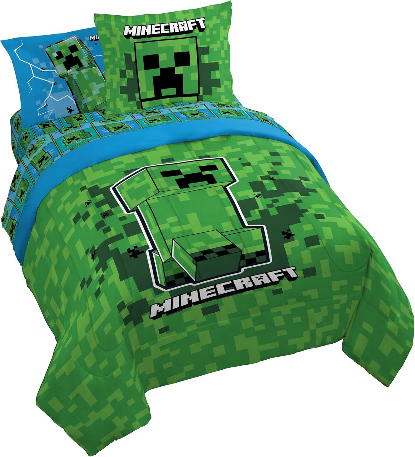 imageJay Franco Kids Comforter Set Includes Sheets and Pillow Covers Soft and Cozy Bed Set for Stylish Room Decor Blue Bluey amp Bingo 5 Piece TwinGreen Minecraft Creeper