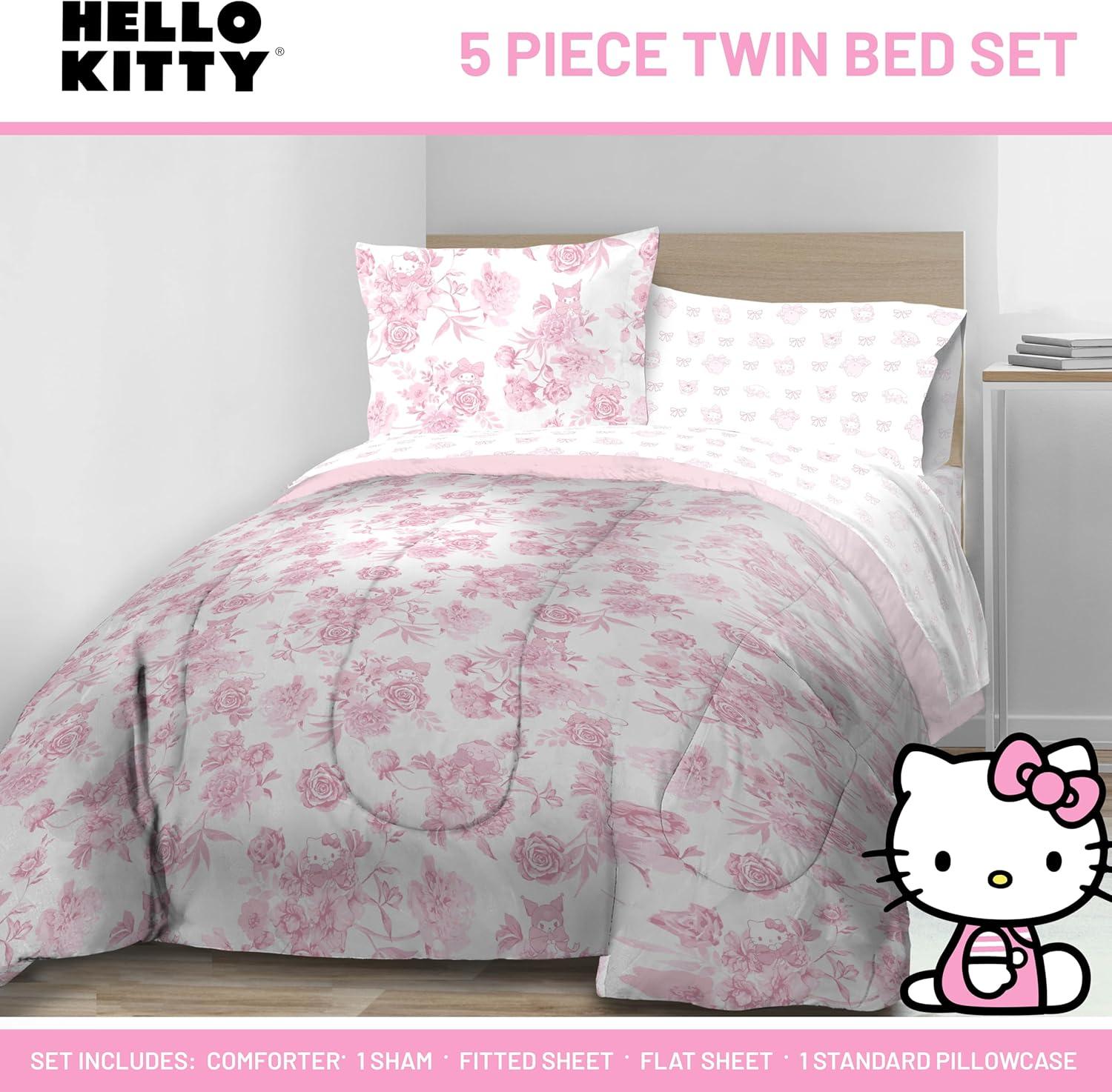 imageJay Franco Kids Comforter Set Includes Sheets and Pillow Covers Soft and Cozy Bed Set for Stylish Room Decor Blue Bluey amp Bingo 5 Piece TwinMulti Hello Kitty
