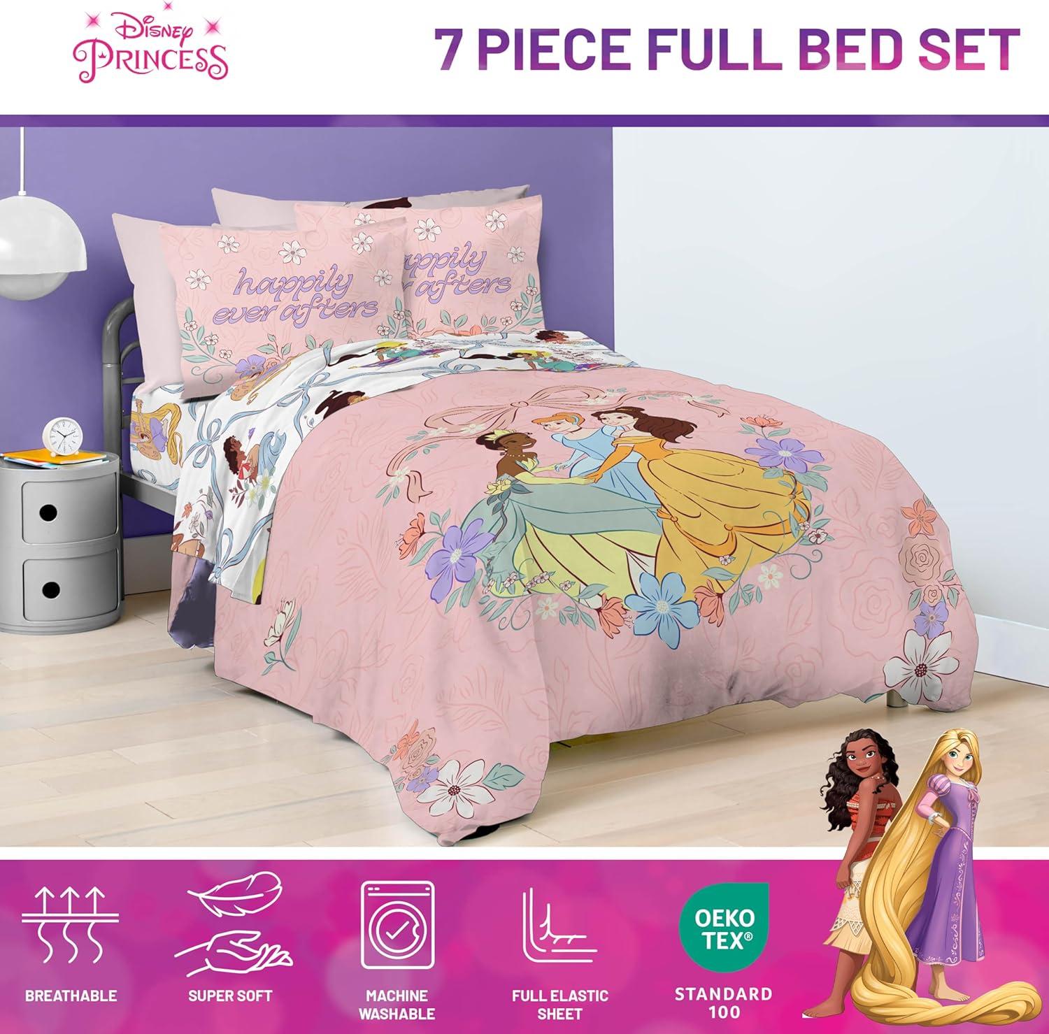 imageJay Franco Kids Comforter Set Includes Sheets and Pillow Covers Soft and Cozy Bed Set for Stylish Room Decor Blue Bluey amp Bingo 5 Piece TwinPink Disney Princess
