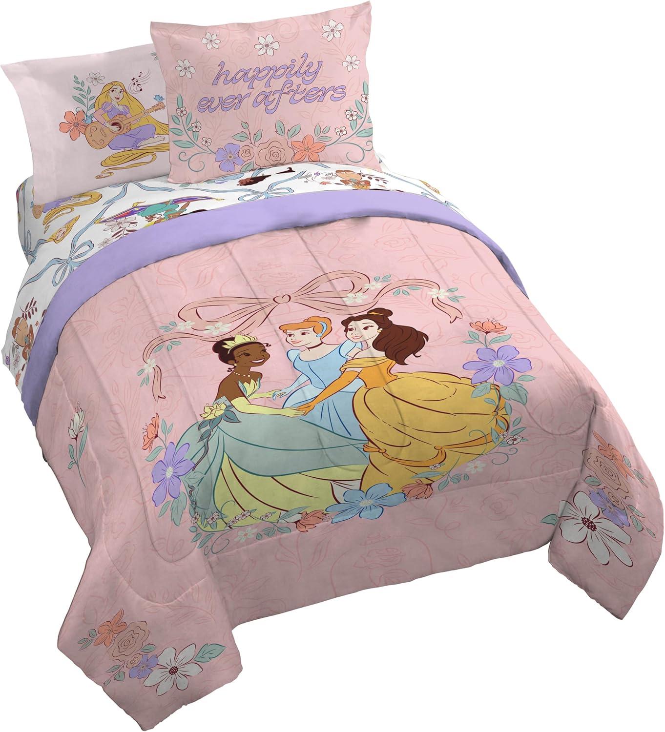 imageJay Franco Kids Comforter Set Includes Sheets and Pillow Covers Soft and Cozy Bed Set for Stylish Room Decor Blue Bluey amp Bingo 5 Piece TwinPink Disney Princess