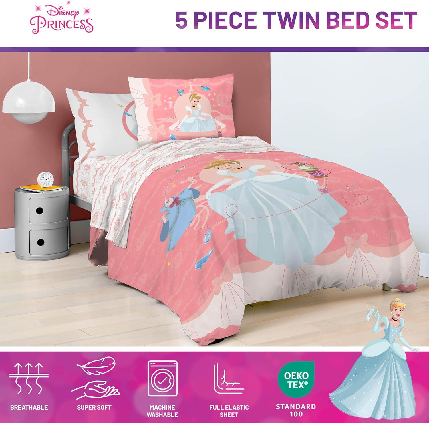 imageJay Franco Kids Comforter Set Includes Sheets and Pillow Covers Soft and Cozy Bed Set for Stylish Room Decor Blue Bluey amp Bingo 5 Piece TwinPink Princess Cinderella