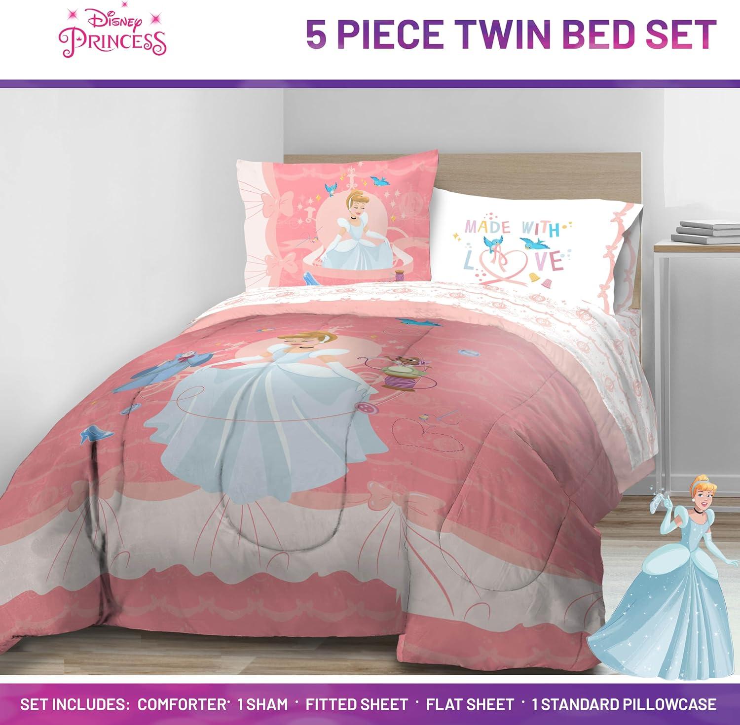 imageJay Franco Kids Comforter Set Includes Sheets and Pillow Covers Soft and Cozy Bed Set for Stylish Room Decor Blue Bluey amp Bingo 5 Piece TwinPink Princess Cinderella