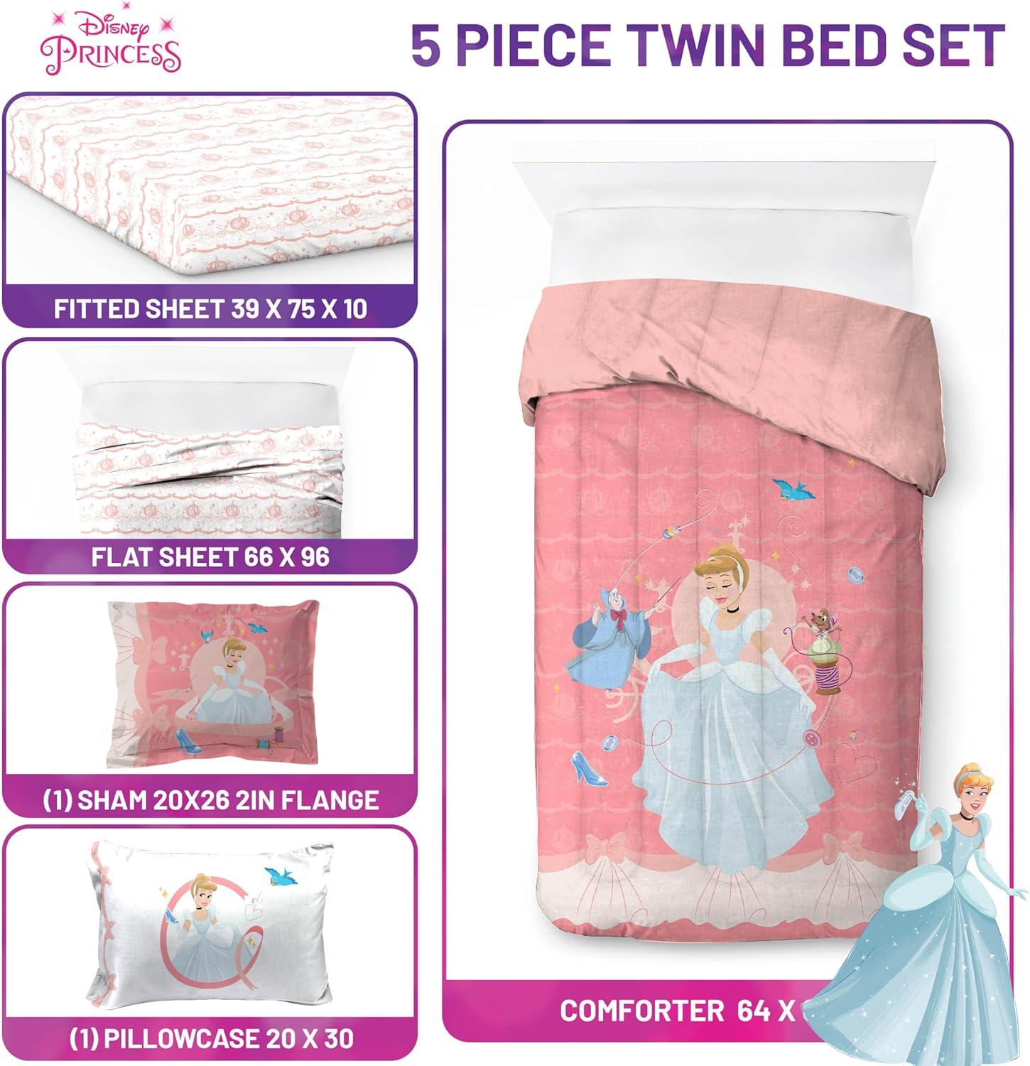 imageJay Franco Kids Comforter Set Includes Sheets and Pillow Covers Soft and Cozy Bed Set for Stylish Room Decor Blue Bluey amp Bingo 5 Piece TwinPink Princess Cinderella