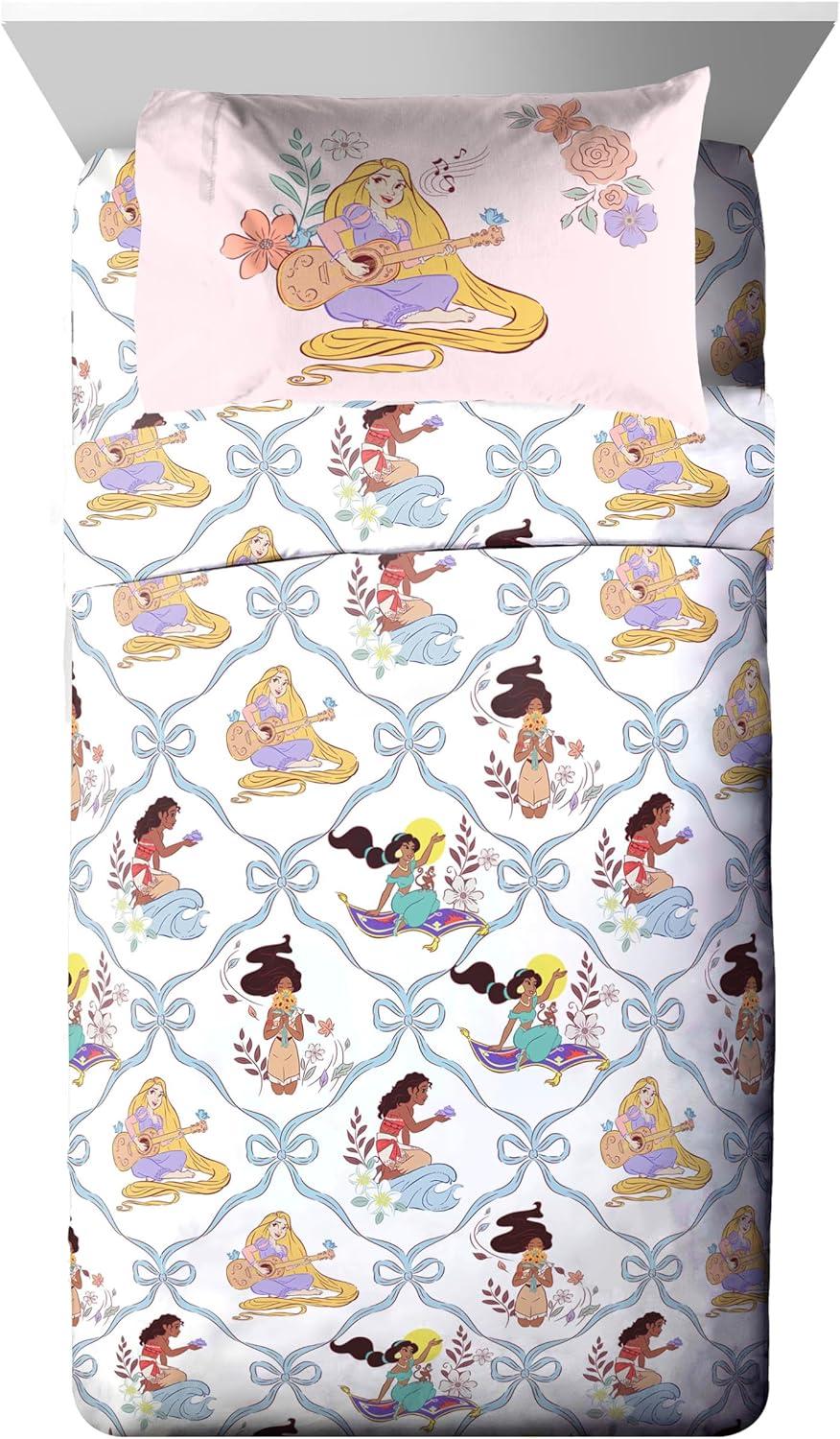imageJay Franco Kids Comforter Set Includes Sheets and Pillow Covers Soft and Cozy Bed Set for Stylish Room Decor Blue Bluey amp Bingo 5 Piece TwinPink Disney Princess