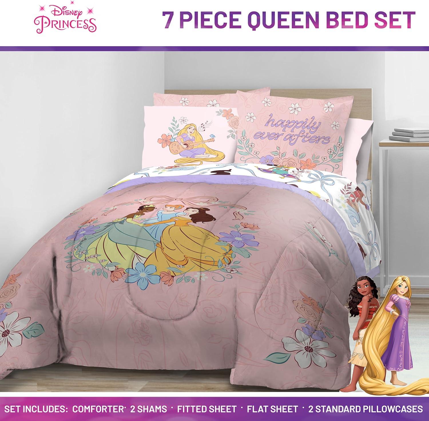imageJay Franco Kids Comforter Set Includes Sheets and Pillow Covers Soft and Cozy Bed Set for Stylish Room Decor Blue Bluey amp Bingo 5 Piece TwinPink Disney Princess