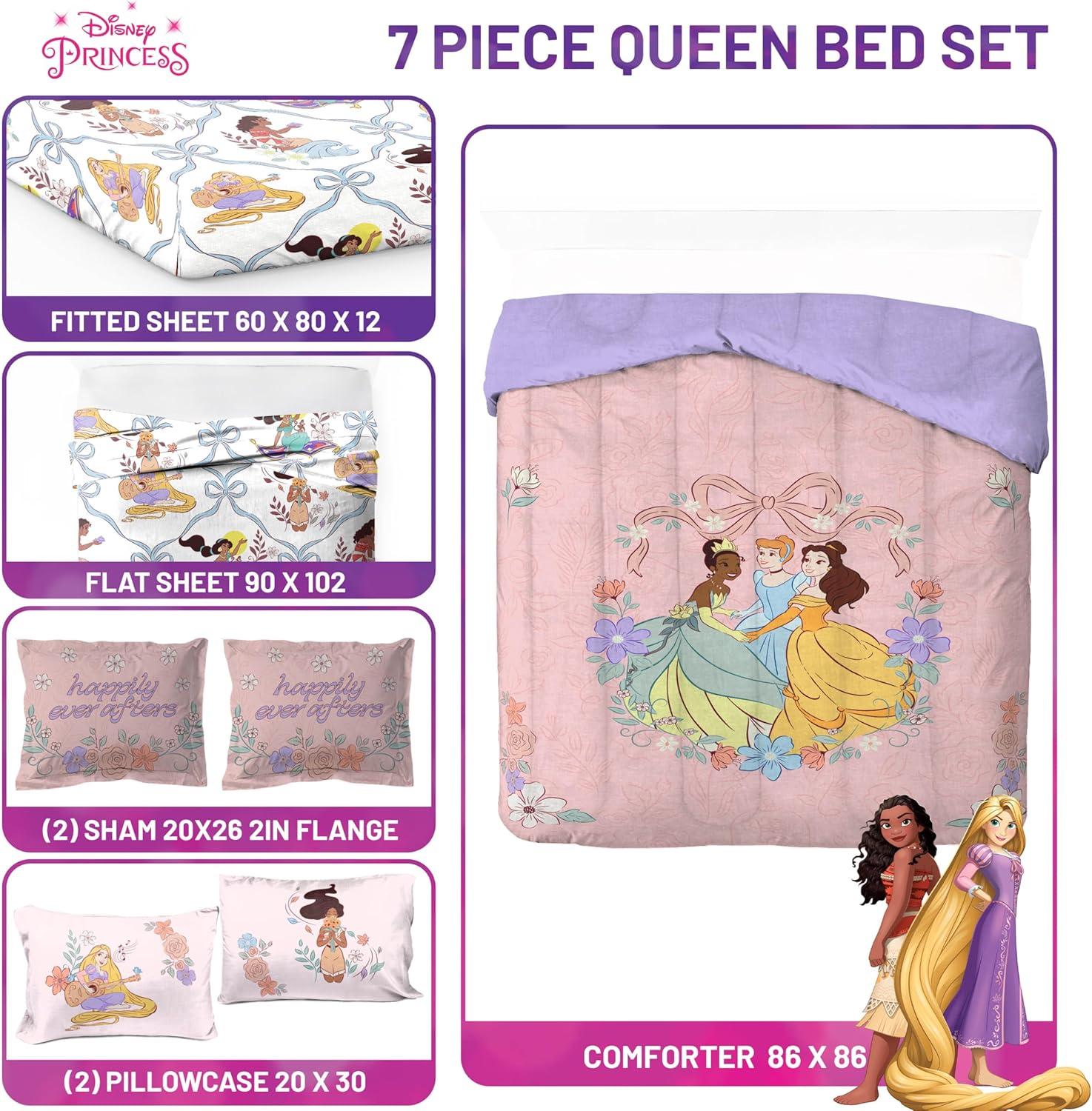 imageJay Franco Kids Comforter Set Includes Sheets and Pillow Covers Soft and Cozy Bed Set for Stylish Room Decor Blue Bluey amp Bingo 5 Piece TwinPink Disney Princess