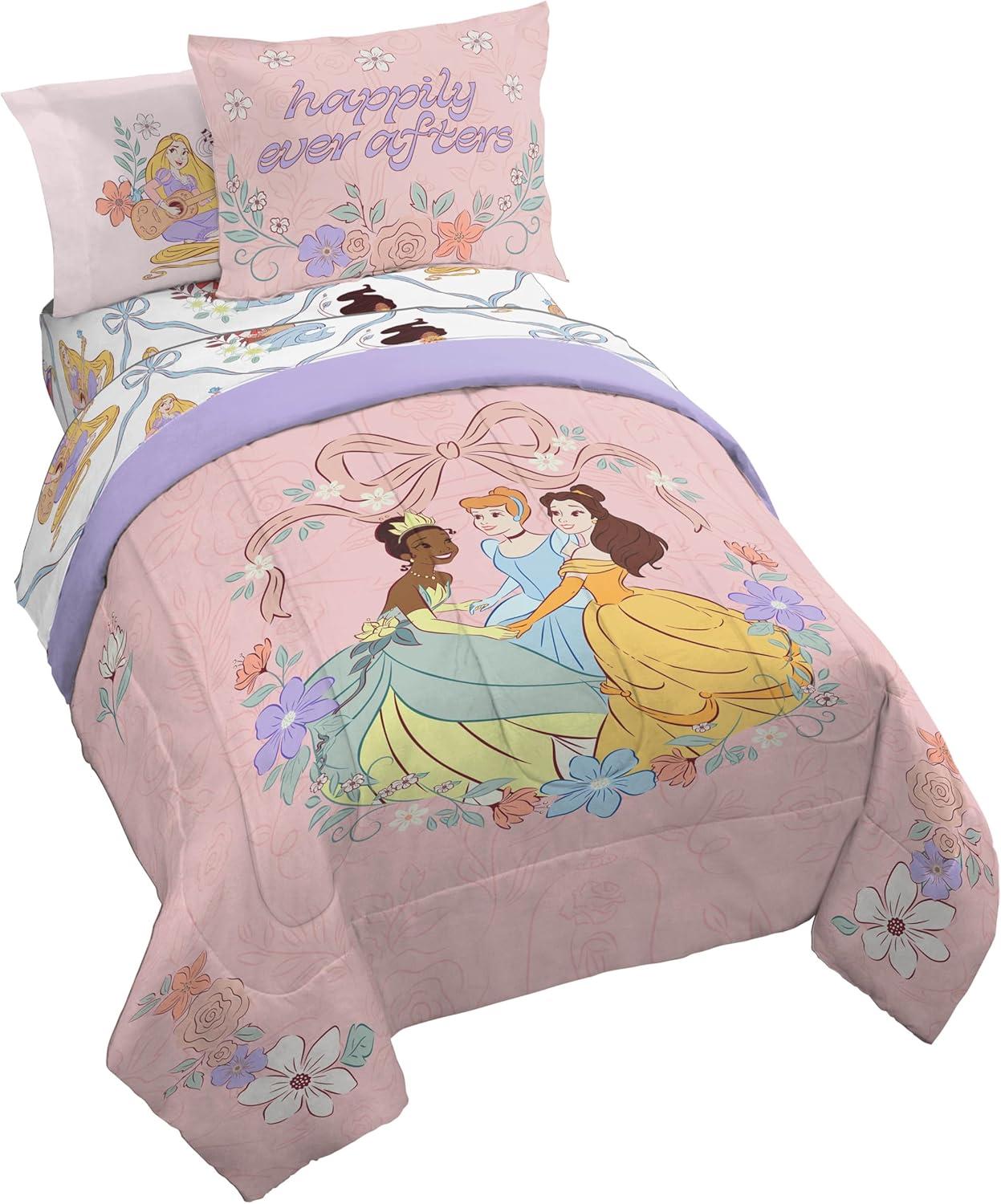 imageJay Franco Kids Comforter Set Includes Sheets and Pillow Covers Soft and Cozy Bed Set for Stylish Room Decor Blue Bluey amp Bingo 5 Piece TwinPink Disney Princess