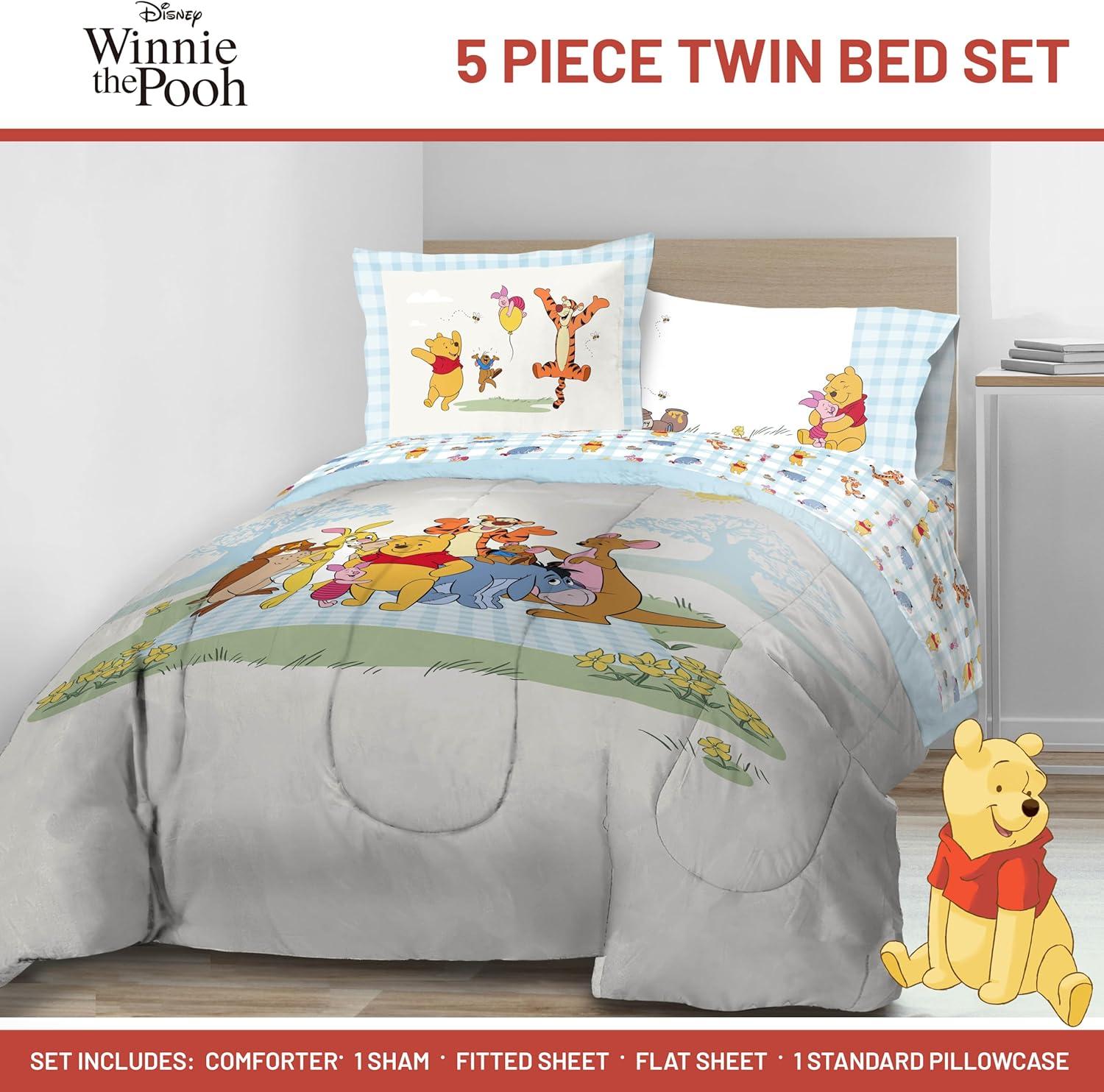 imageJay Franco Kids Comforter Set Includes Sheets and Pillow Covers Soft and Cozy Bed Set for Stylish Room Decor Blue Bluey amp Bingo 5 Piece TwinWhite Winnie the Pooh