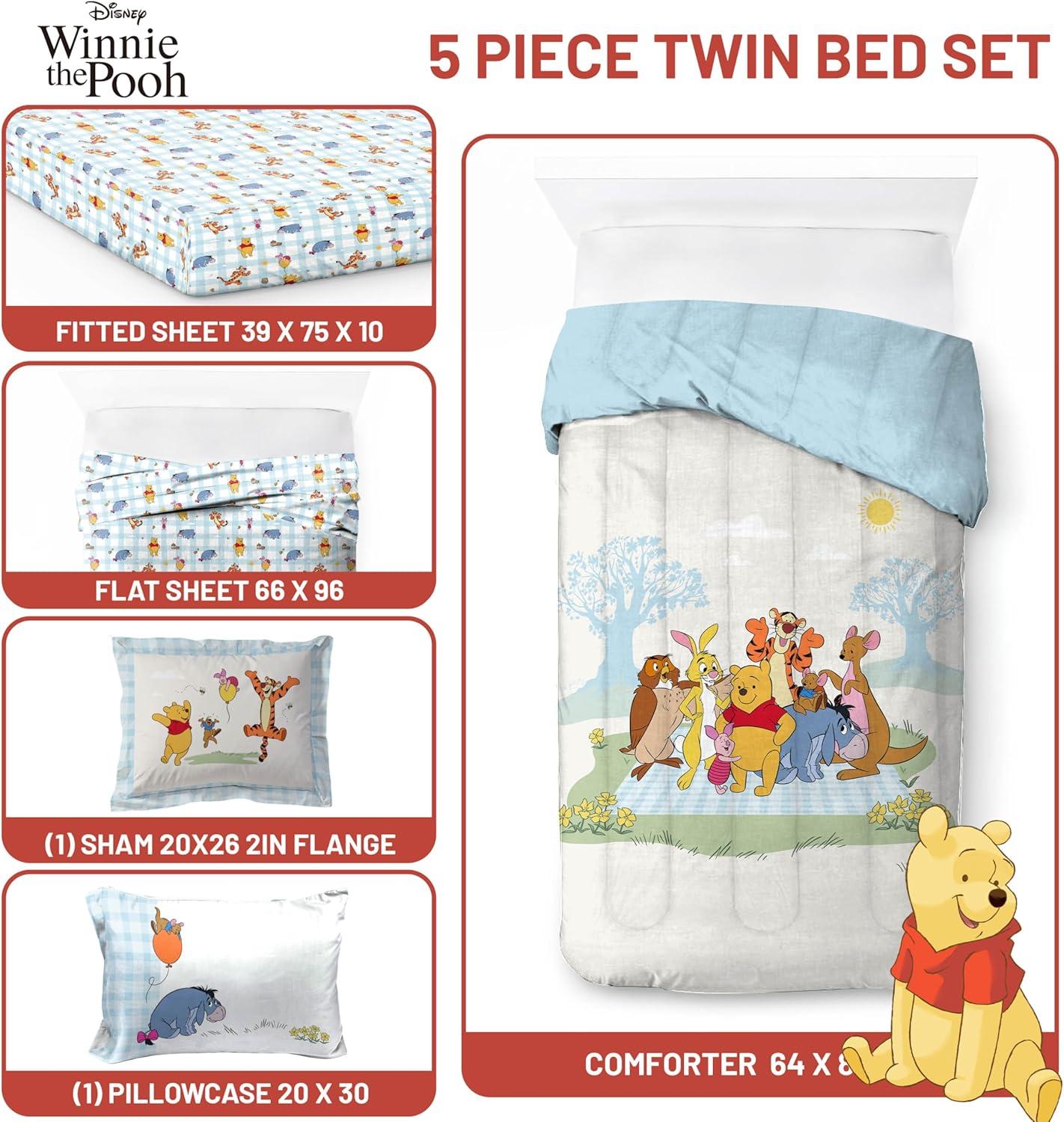 imageJay Franco Kids Comforter Set Includes Sheets and Pillow Covers Soft and Cozy Bed Set for Stylish Room Decor Blue Bluey amp Bingo 5 Piece TwinWhite Winnie the Pooh