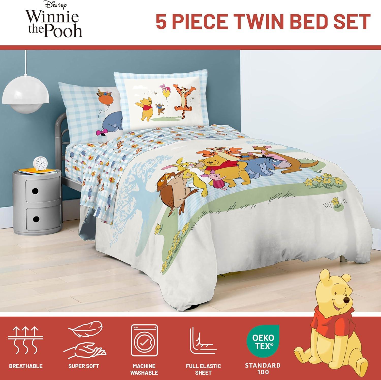 imageJay Franco Kids Comforter Set Includes Sheets and Pillow Covers Soft and Cozy Bed Set for Stylish Room Decor Blue Bluey amp Bingo 5 Piece TwinWhite Winnie the Pooh