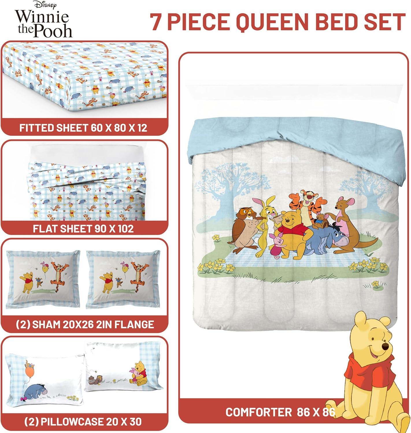 imageJay Franco Kids Comforter Set Includes Sheets and Pillow Covers Soft and Cozy Bed Set for Stylish Room Decor Blue Bluey amp Bingo 5 Piece TwinWhite Winnie the Pooh