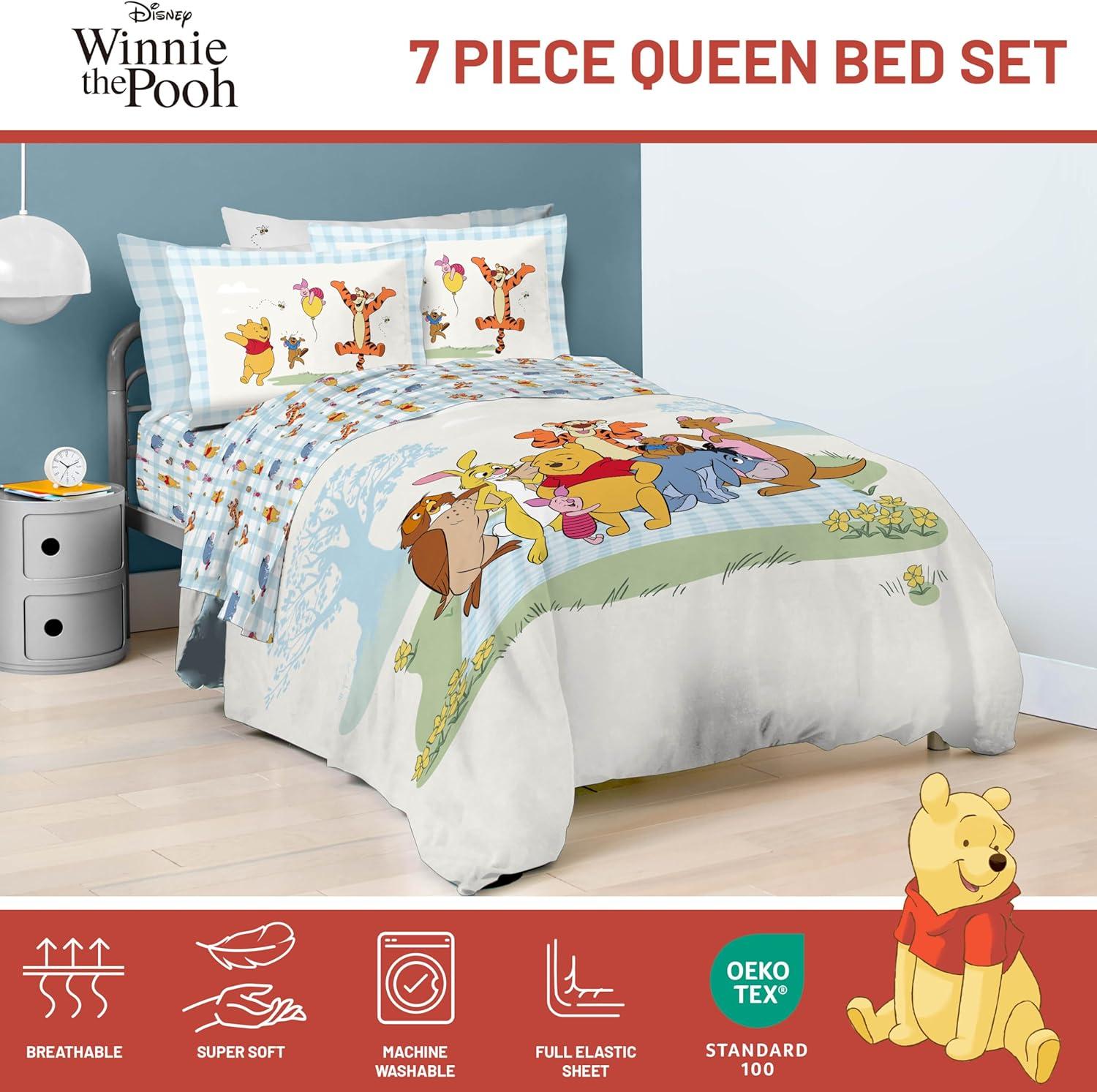 imageJay Franco Kids Comforter Set Includes Sheets and Pillow Covers Soft and Cozy Bed Set for Stylish Room Decor Blue Bluey amp Bingo 5 Piece TwinWhite Winnie the Pooh