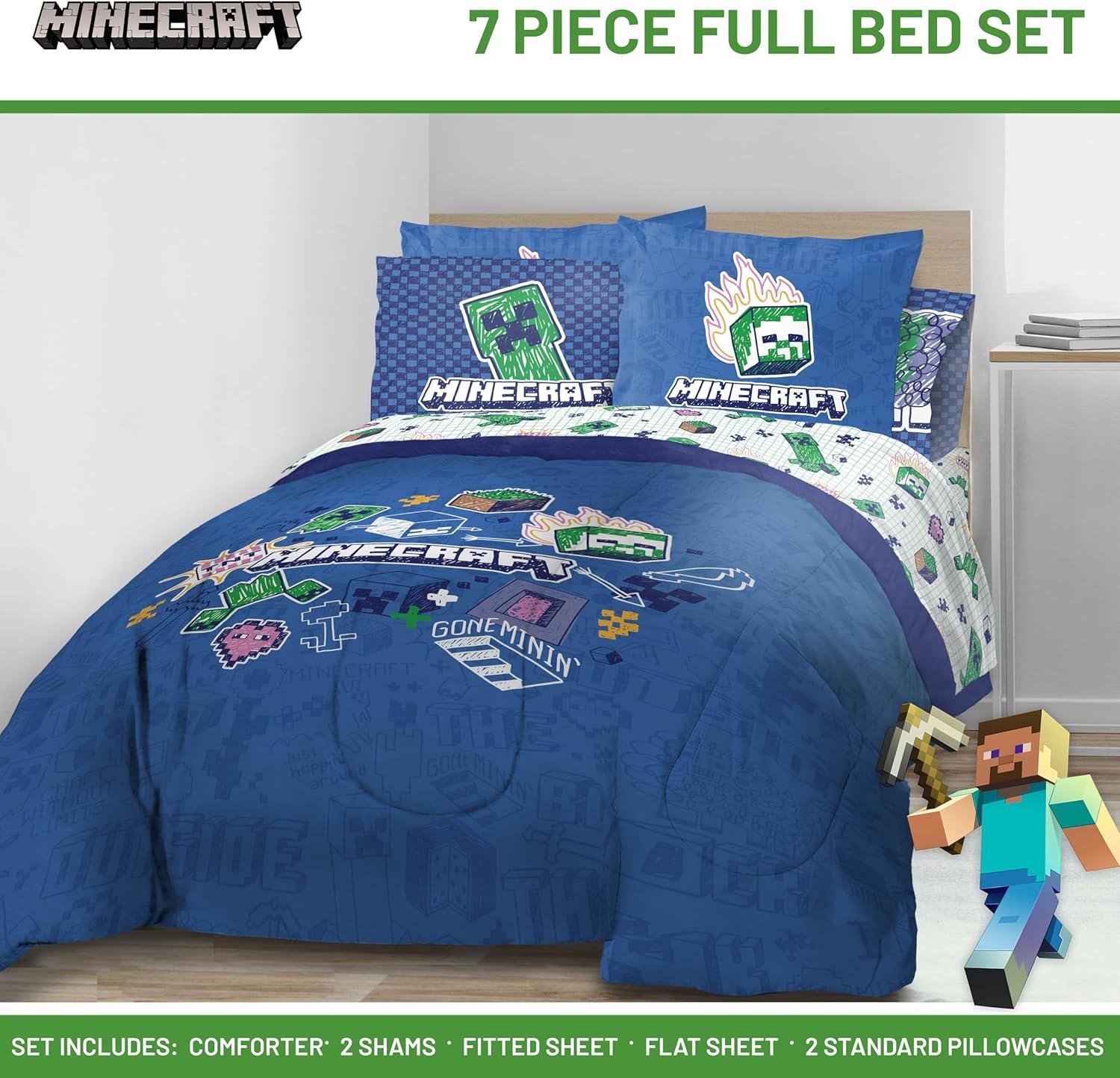 imageJay Franco Kids Comforter Set Includes Sheets and Pillow Covers Soft and Cozy Bed Set for Stylish Room Decor Blue Bluey amp Bingo 7 Piece QueenBlue Minecraft 02