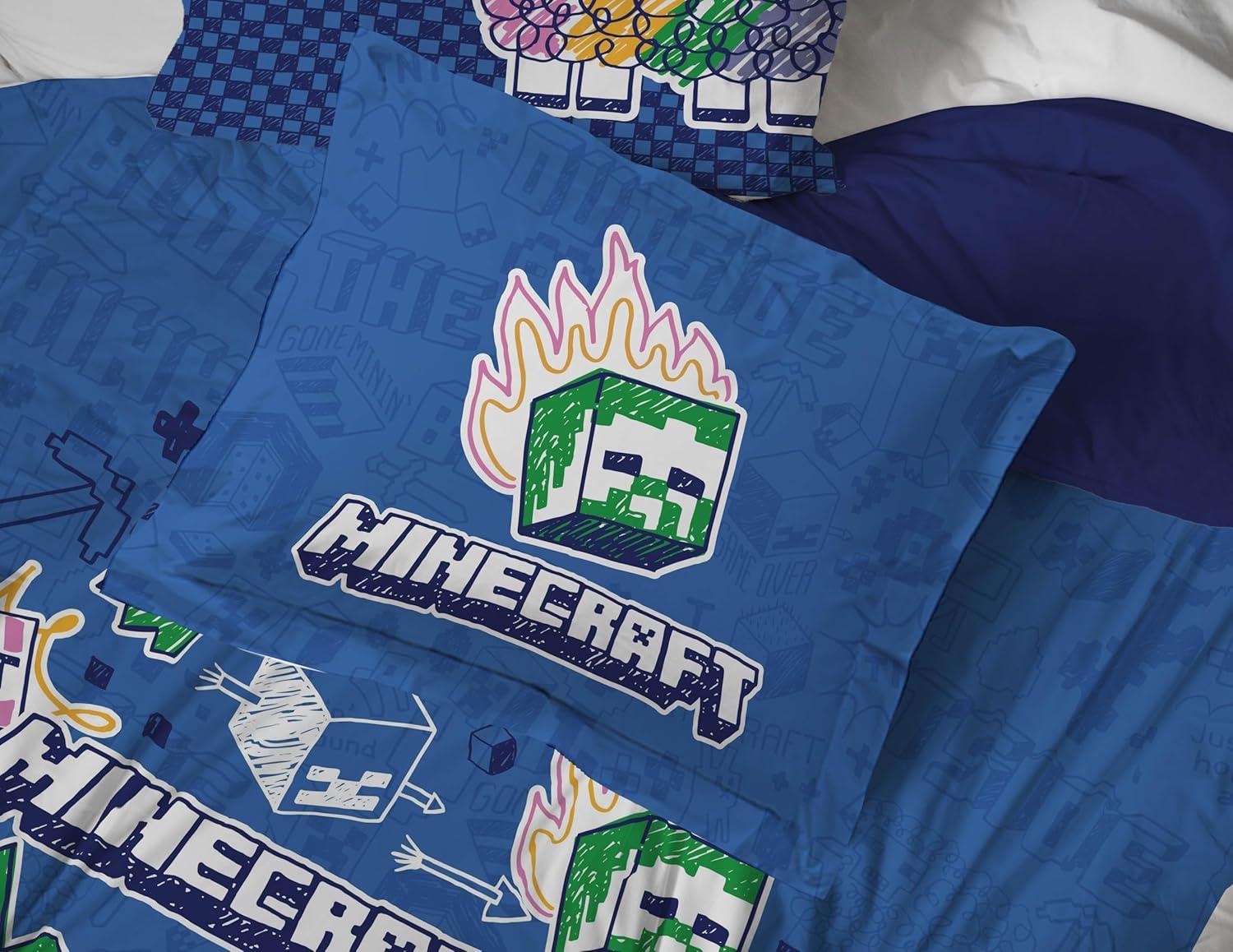 imageJay Franco Kids Comforter Set Includes Sheets and Pillow Covers Soft and Cozy Bed Set for Stylish Room Decor Blue Bluey amp Bingo 7 Piece QueenBlue Minecraft 02