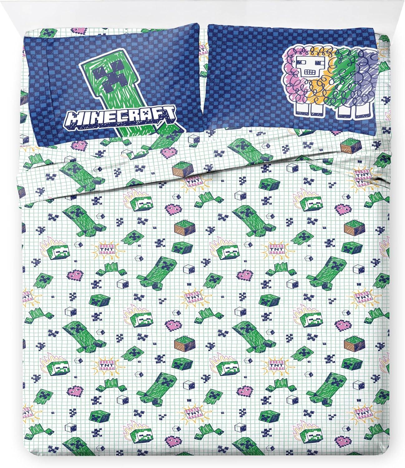 imageJay Franco Kids Comforter Set Includes Sheets and Pillow Covers Soft and Cozy Bed Set for Stylish Room Decor Blue Bluey amp Bingo 7 Piece QueenBlue Minecraft 02