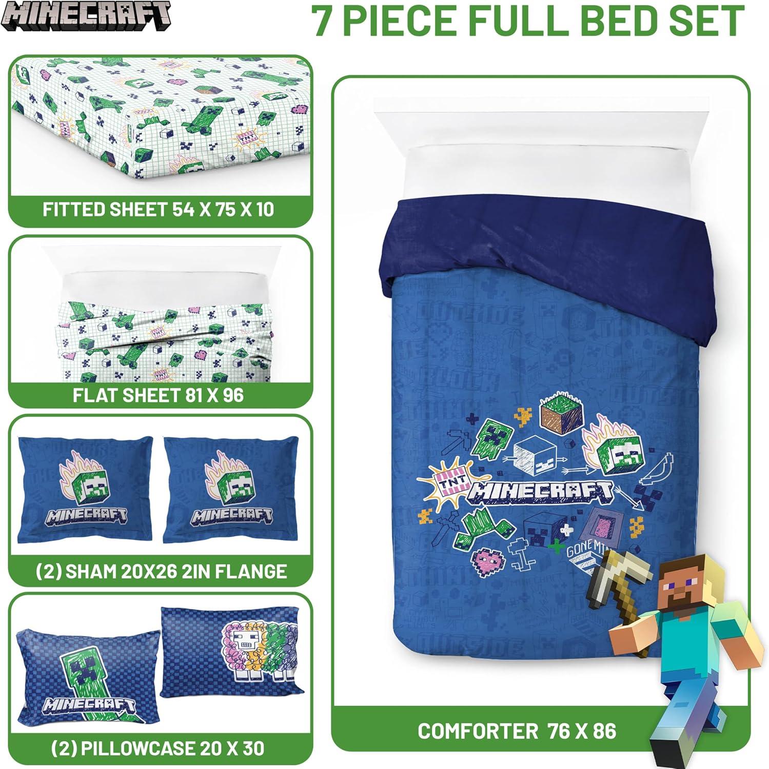 imageJay Franco Kids Comforter Set Includes Sheets and Pillow Covers Soft and Cozy Bed Set for Stylish Room Decor Blue Bluey amp Bingo 7 Piece QueenBlue Minecraft 02