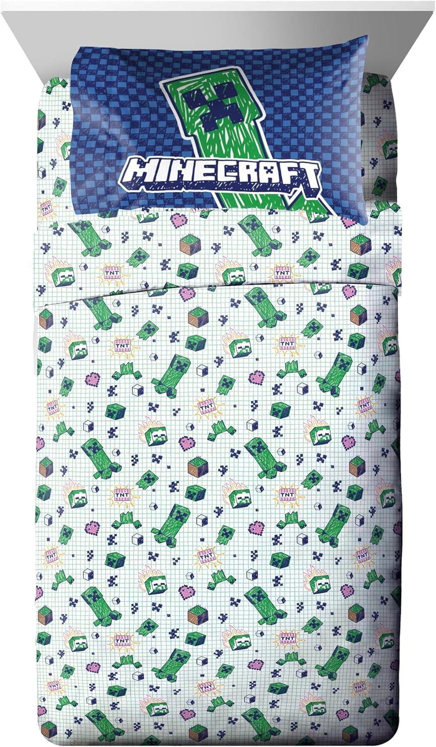 imageJay Franco Kids Comforter Set Includes Sheets and Pillow Covers Soft and Cozy Bed Set for Stylish Room Decor Blue Bluey amp Bingo 7 Piece QueenBlue Minecraft 02