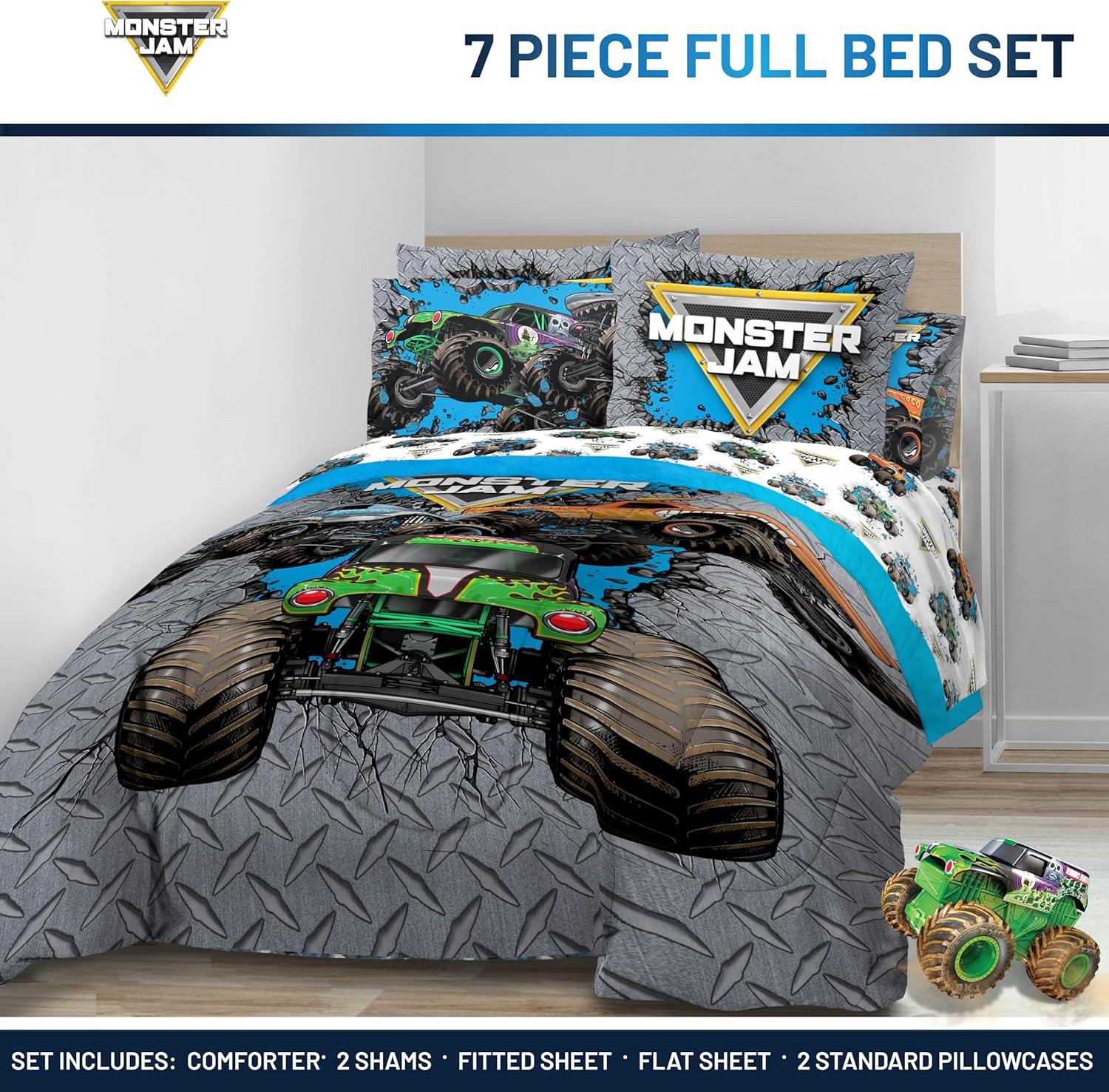 imageJay Franco Kids Comforter Set Includes Sheets and Pillow Covers Soft and Cozy Bed Set for Stylish Room Decor Blue Bluey amp Bingo 7 Piece QueenGray Monster Jam 01