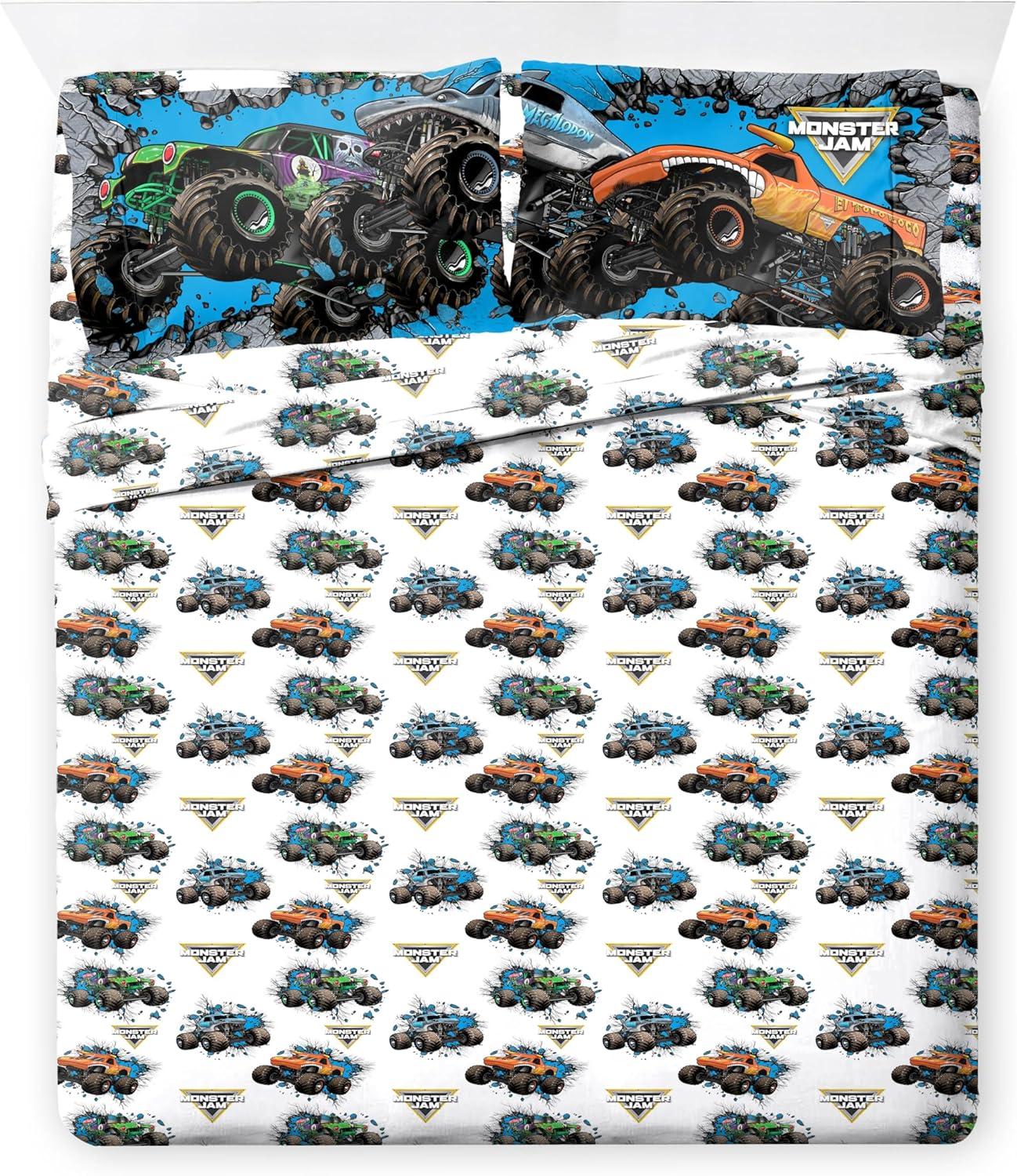 imageJay Franco Kids Comforter Set Includes Sheets and Pillow Covers Soft and Cozy Bed Set for Stylish Room Decor Blue Bluey amp Bingo 7 Piece QueenGray Monster Jam 01