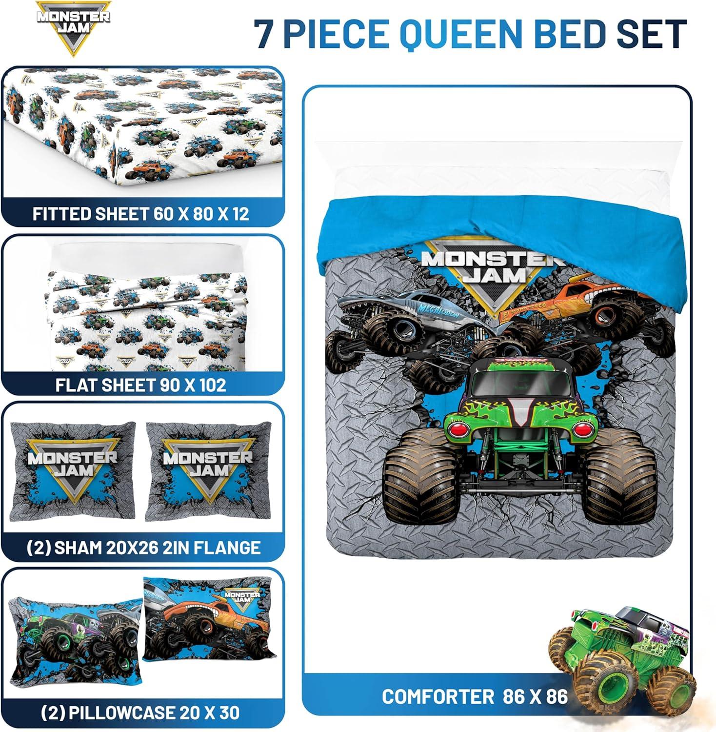 imageJay Franco Kids Comforter Set Includes Sheets and Pillow Covers Soft and Cozy Bed Set for Stylish Room Decor Blue Bluey amp Bingo 7 Piece QueenGray Monster Jam 01