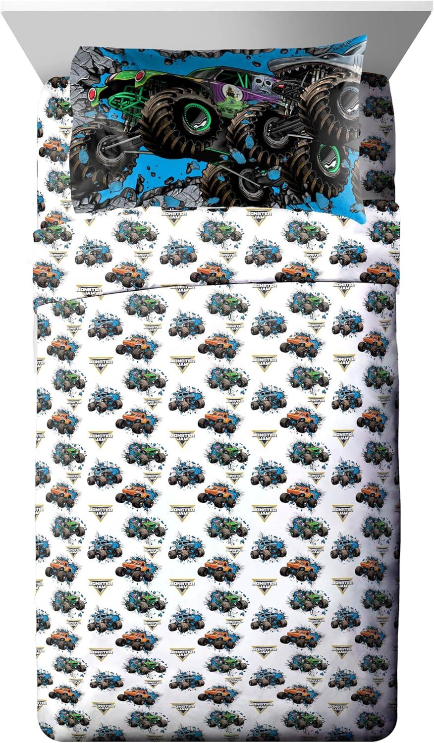 imageJay Franco Kids Comforter Set Includes Sheets and Pillow Covers Soft and Cozy Bed Set for Stylish Room Decor Blue Bluey amp Bingo 7 Piece QueenGray Monster Jam 01
