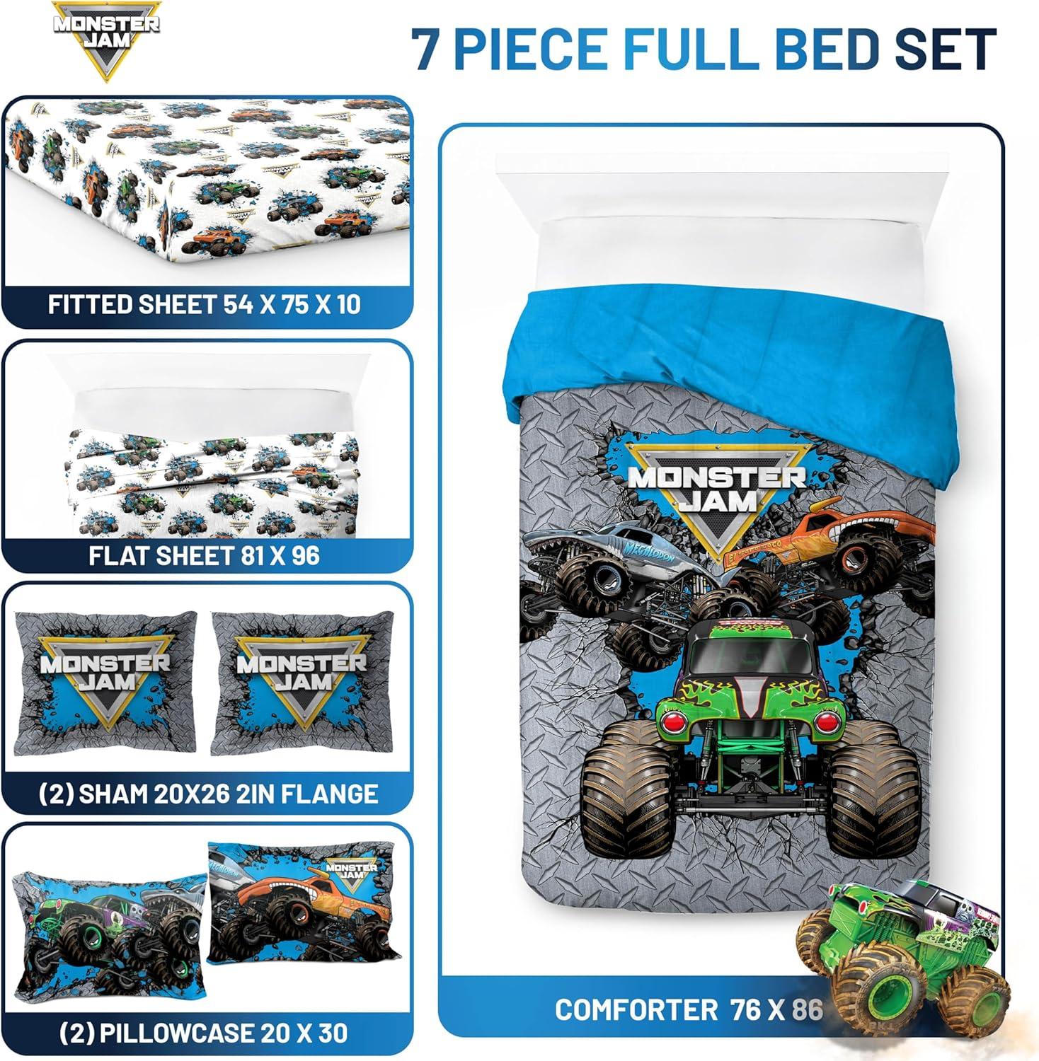imageJay Franco Kids Comforter Set Includes Sheets and Pillow Covers Soft and Cozy Bed Set for Stylish Room Decor Blue Bluey amp Bingo 7 Piece QueenGray Monster Jam 01