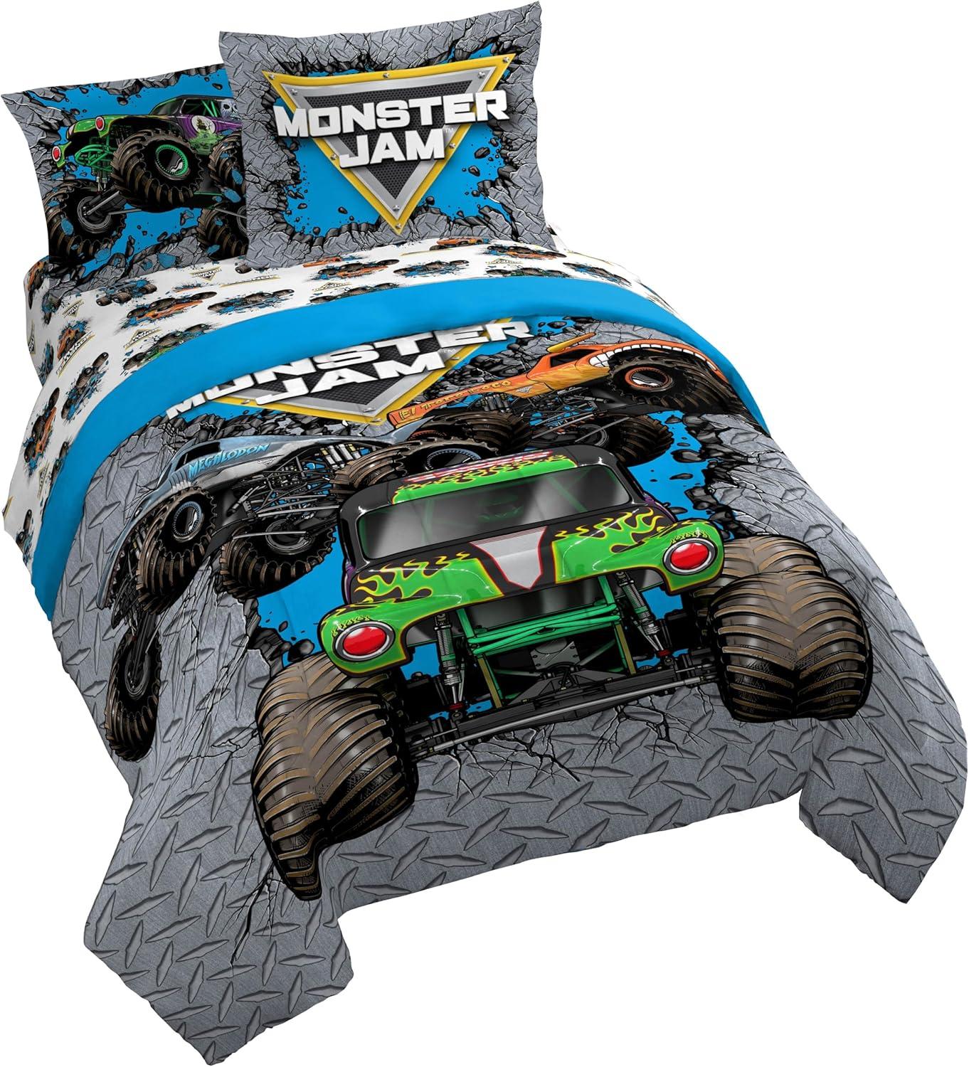 imageJay Franco Kids Comforter Set Includes Sheets and Pillow Covers Soft and Cozy Bed Set for Stylish Room Decor Blue Bluey amp Bingo 7 Piece QueenGray Monster Jam 01