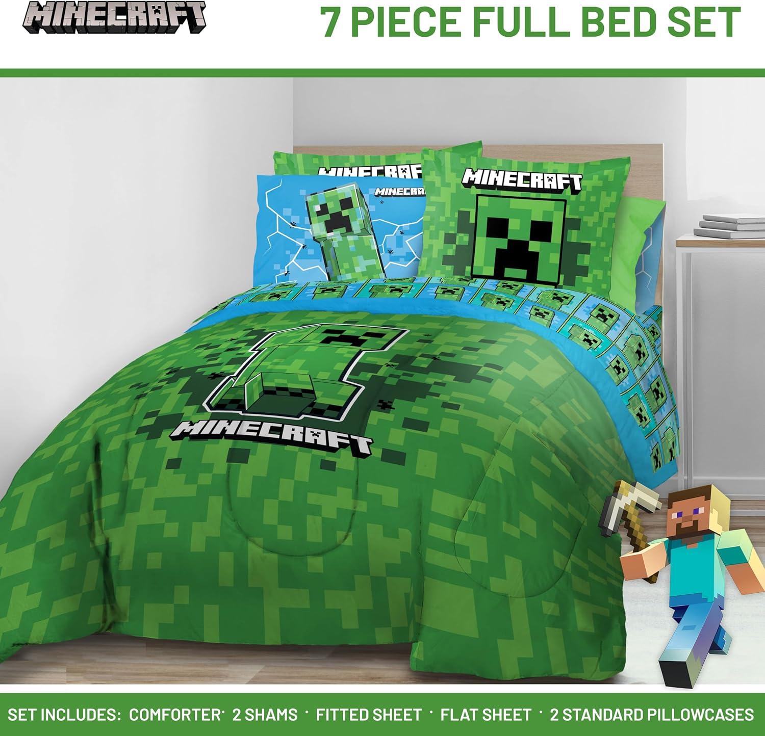 imageJay Franco Kids Comforter Set Includes Sheets and Pillow Covers Soft and Cozy Bed Set for Stylish Room Decor Blue Bluey amp Bingo 7 Piece QueenGreen Minecraft Creeper