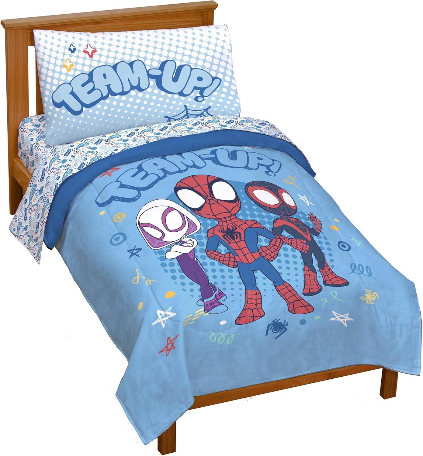 imageJay Franco Kids Comforter Set Includes Sheets and Pillow Covers Soft and Cozy Bed Set for Stylish Room Decor Blue Bluey amp Bingo 7 Piece QueenLight Blue Spidey His Amazing Friends