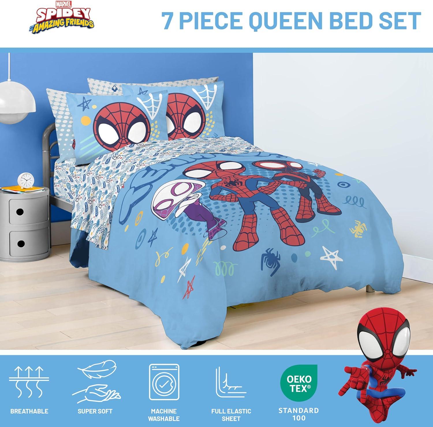 imageJay Franco Kids Comforter Set Includes Sheets and Pillow Covers Soft and Cozy Bed Set for Stylish Room Decor Blue Bluey amp Bingo 7 Piece QueenLight Blue Spidey His Amazing Friends