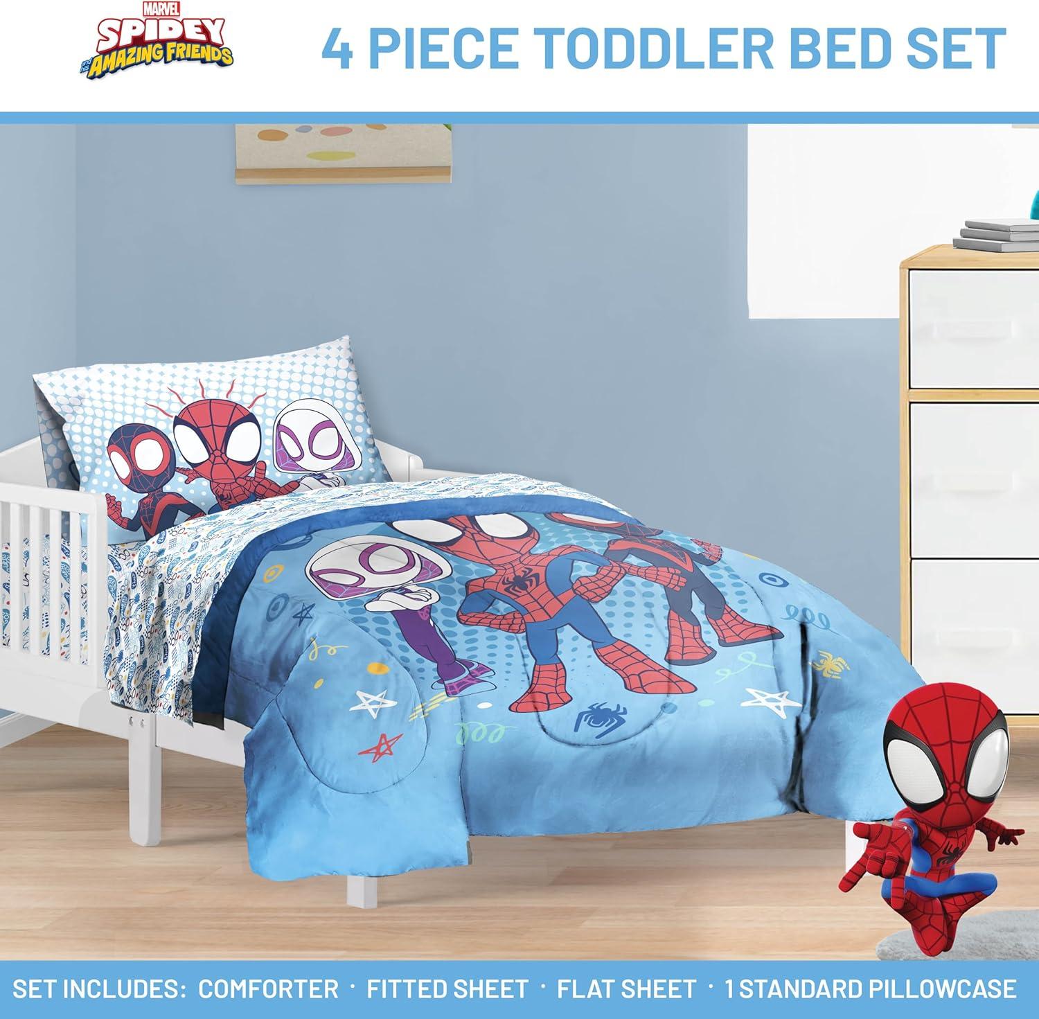 imageJay Franco Kids Comforter Set Includes Sheets and Pillow Covers Soft and Cozy Bed Set for Stylish Room Decor Blue Bluey amp Bingo 7 Piece QueenLight Blue Spidey His Amazing Friends