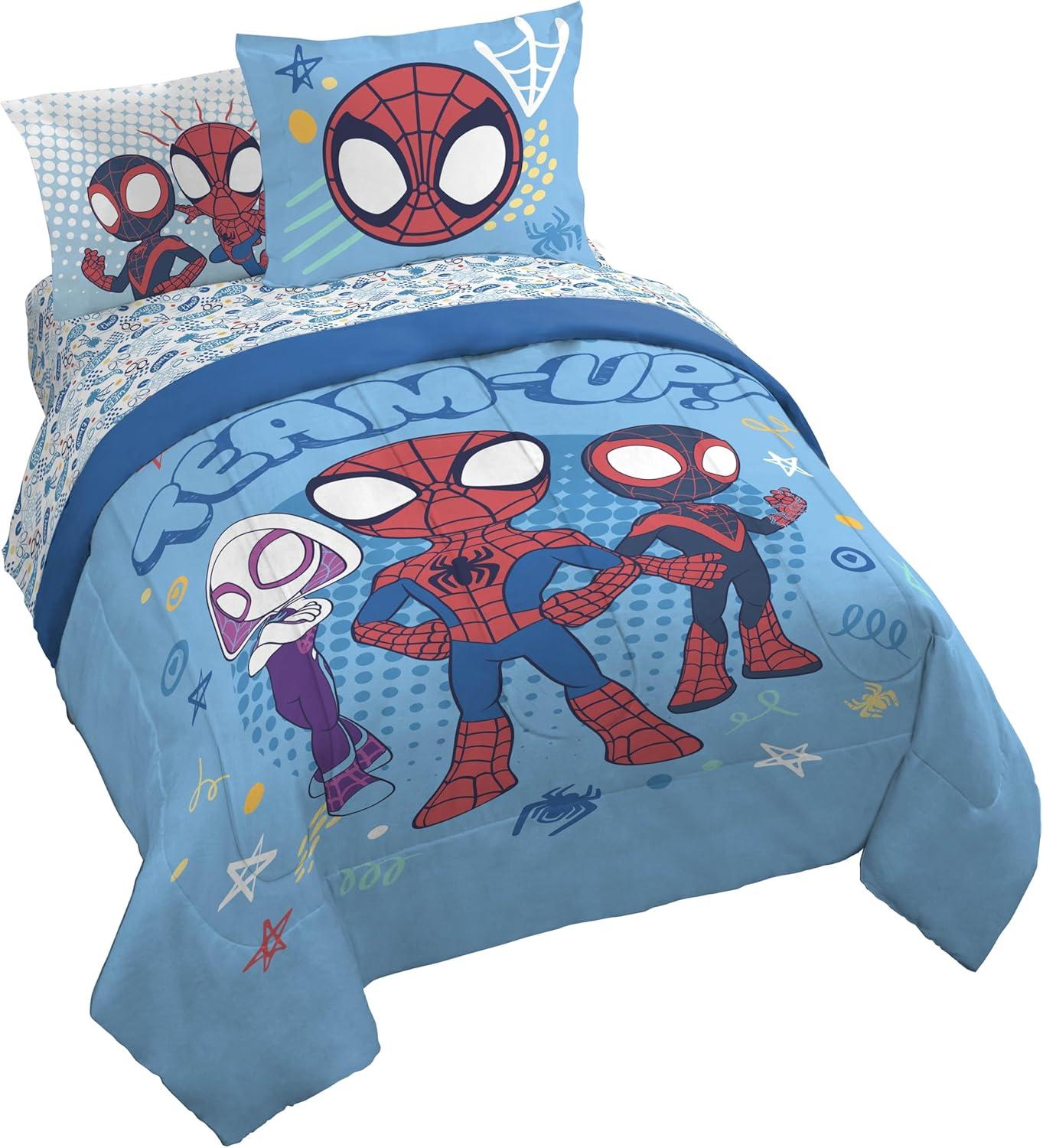 imageJay Franco Kids Comforter Set Includes Sheets and Pillow Covers Soft and Cozy Bed Set for Stylish Room Decor Blue Bluey amp Bingo 7 Piece QueenLight Blue Spidey His Amazing Friends