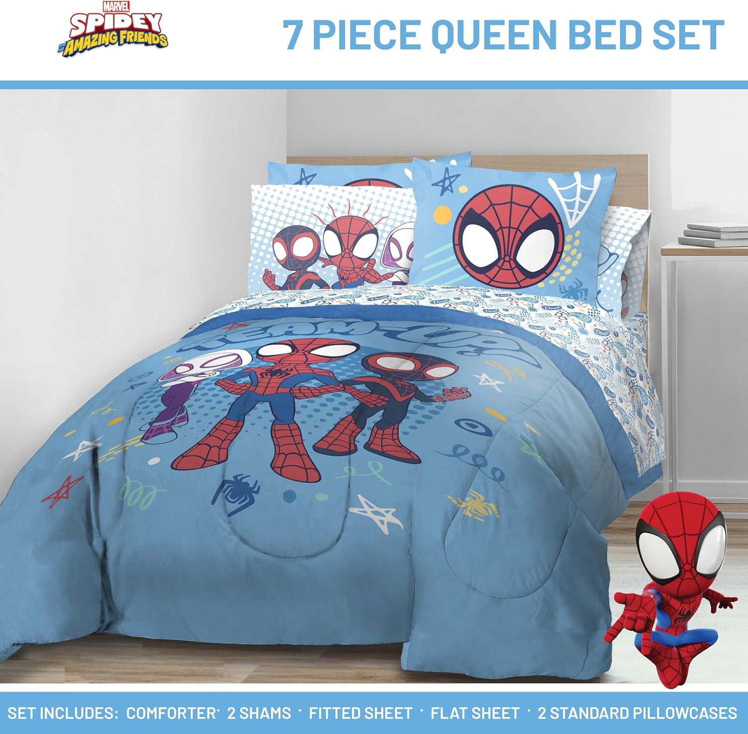 imageJay Franco Kids Comforter Set Includes Sheets and Pillow Covers Soft and Cozy Bed Set for Stylish Room Decor Blue Bluey amp Bingo 7 Piece QueenLight Blue Spidey His Amazing Friends