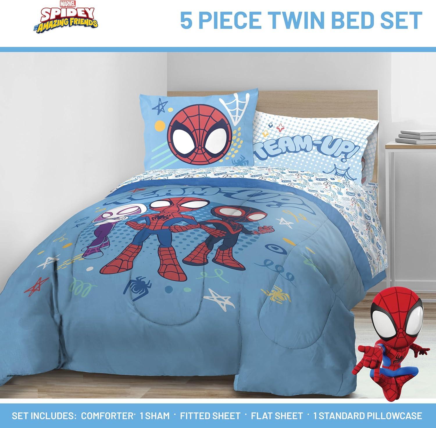 imageJay Franco Kids Comforter Set Includes Sheets and Pillow Covers Soft and Cozy Bed Set for Stylish Room Decor Blue Bluey amp Bingo 7 Piece QueenLight Blue Spidey His Amazing Friends