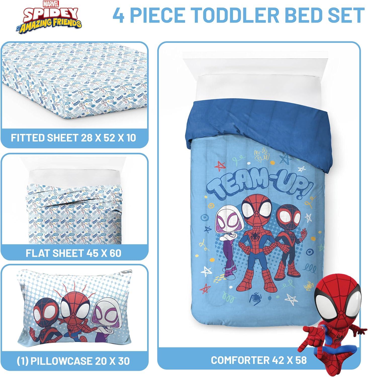 imageJay Franco Kids Comforter Set Includes Sheets and Pillow Covers Soft and Cozy Bed Set for Stylish Room Decor Blue Bluey amp Bingo 7 Piece QueenLight Blue Spidey His Amazing Friends