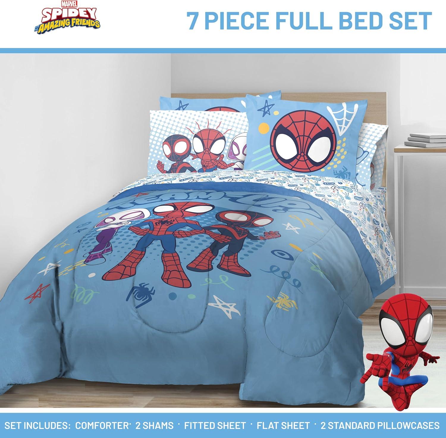 imageJay Franco Kids Comforter Set Includes Sheets and Pillow Covers Soft and Cozy Bed Set for Stylish Room Decor Blue Bluey amp Bingo 7 Piece QueenLight Blue Spidey His Amazing Friends