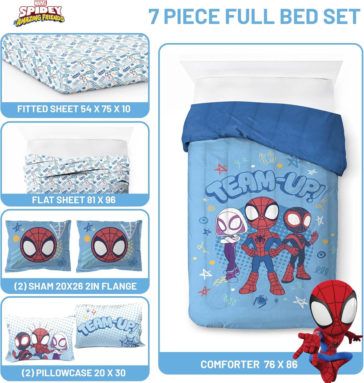imageJay Franco Kids Comforter Set Includes Sheets and Pillow Covers Soft and Cozy Bed Set for Stylish Room Decor Blue Bluey amp Bingo 7 Piece QueenLight Blue Spidey His Amazing Friends