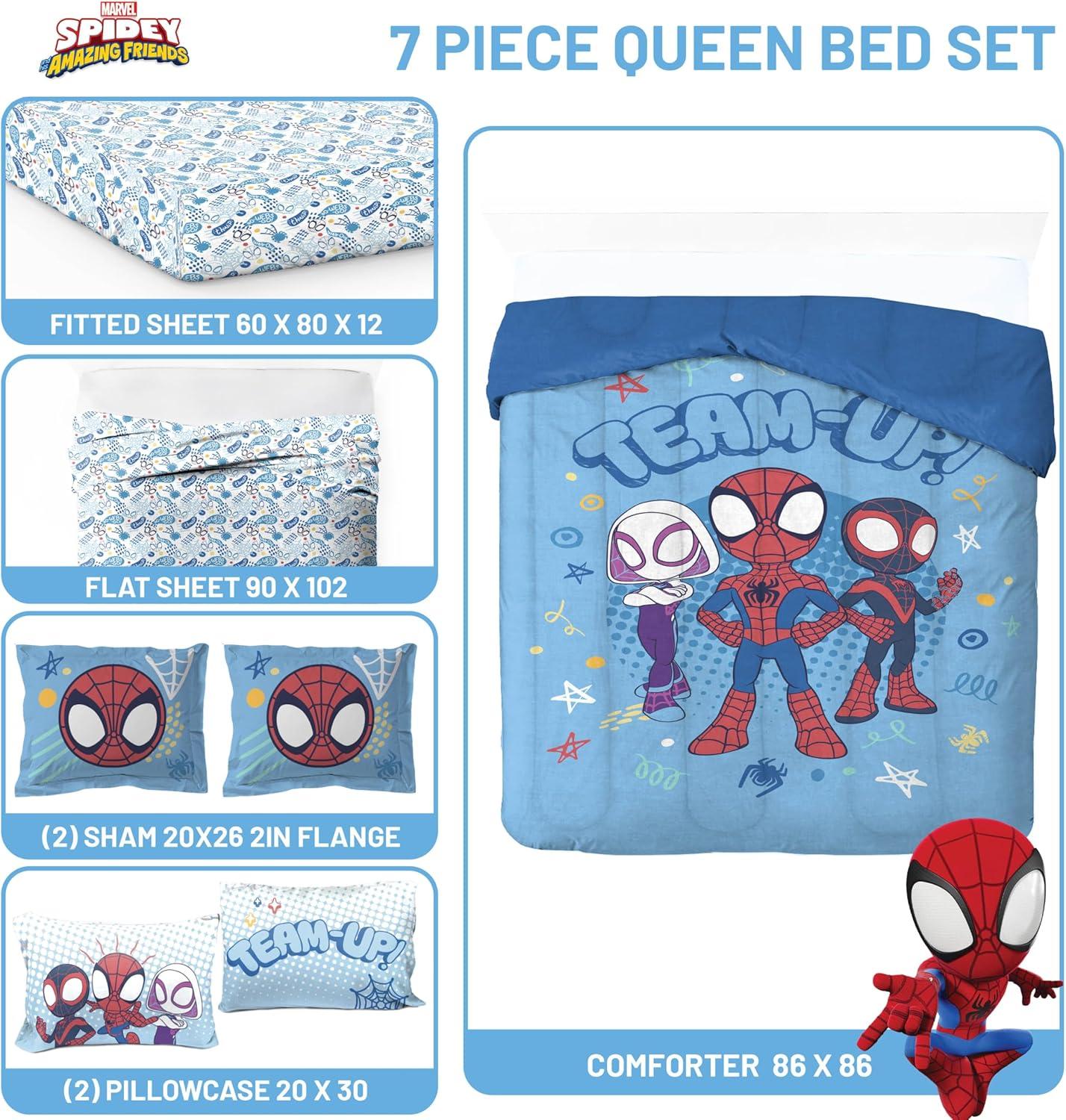 imageJay Franco Kids Comforter Set Includes Sheets and Pillow Covers Soft and Cozy Bed Set for Stylish Room Decor Blue Bluey amp Bingo 7 Piece QueenLight Blue Spidey His Amazing Friends