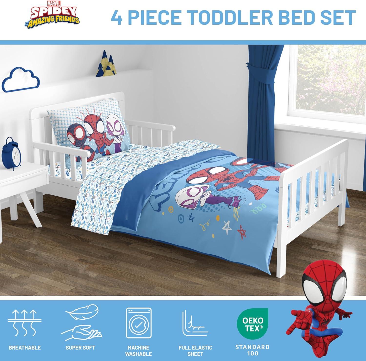 imageJay Franco Kids Comforter Set Includes Sheets and Pillow Covers Soft and Cozy Bed Set for Stylish Room Decor Blue Bluey amp Bingo 7 Piece QueenLight Blue Spidey His Amazing Friends