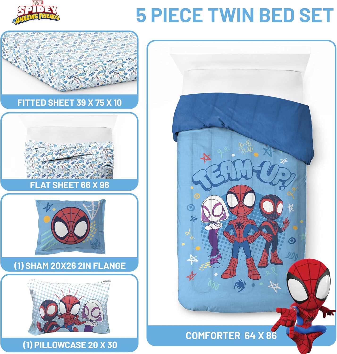 imageJay Franco Kids Comforter Set Includes Sheets and Pillow Covers Soft and Cozy Bed Set for Stylish Room Decor Blue Bluey amp Bingo 7 Piece QueenLight Blue Spidey His Amazing Friends