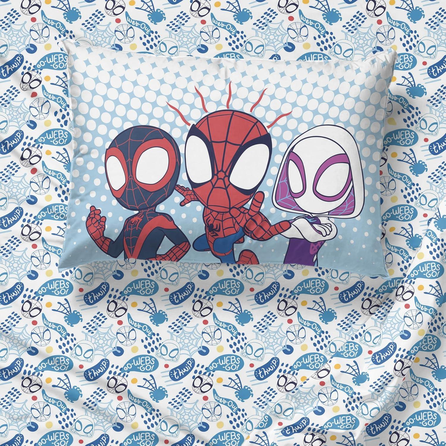 imageJay Franco Kids Comforter Set Includes Sheets and Pillow Covers Soft and Cozy Bed Set for Stylish Room Decor Blue Bluey amp Bingo 7 Piece QueenLight Blue Spidey His Amazing Friends