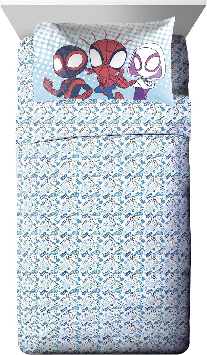 imageJay Franco Kids Comforter Set Includes Sheets and Pillow Covers Soft and Cozy Bed Set for Stylish Room Decor Blue Bluey amp Bingo 7 Piece QueenLight Blue Spidey His Amazing Friends