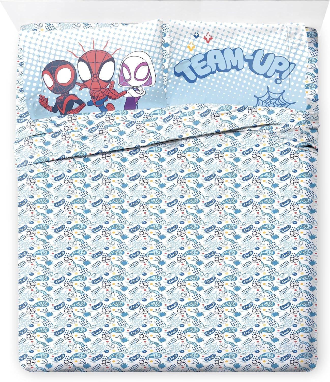 imageJay Franco Kids Comforter Set Includes Sheets and Pillow Covers Soft and Cozy Bed Set for Stylish Room Decor Blue Bluey amp Bingo 7 Piece QueenLight Blue Spidey His Amazing Friends