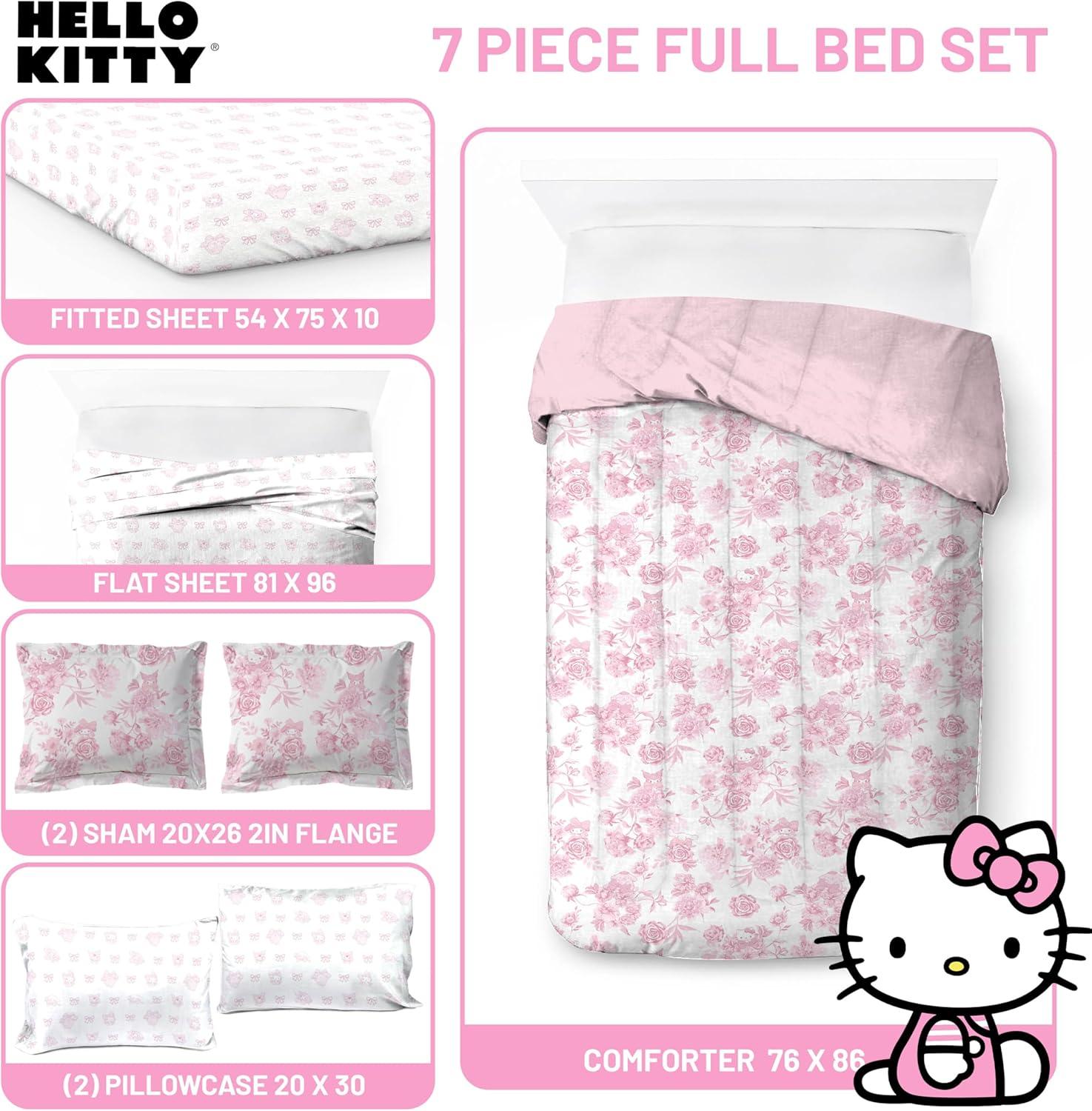 imageJay Franco Kids Comforter Set Includes Sheets and Pillow Covers Soft and Cozy Bed Set for Stylish Room Decor Blue Bluey amp Bingo 7 Piece QueenMulti Hello Kitty