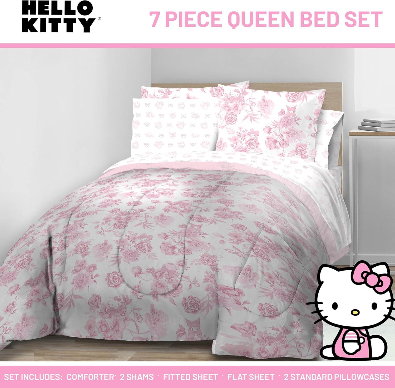 imageJay Franco Kids Comforter Set Includes Sheets and Pillow Covers Soft and Cozy Bed Set for Stylish Room Decor Blue Bluey amp Bingo 7 Piece QueenMulti Hello Kitty