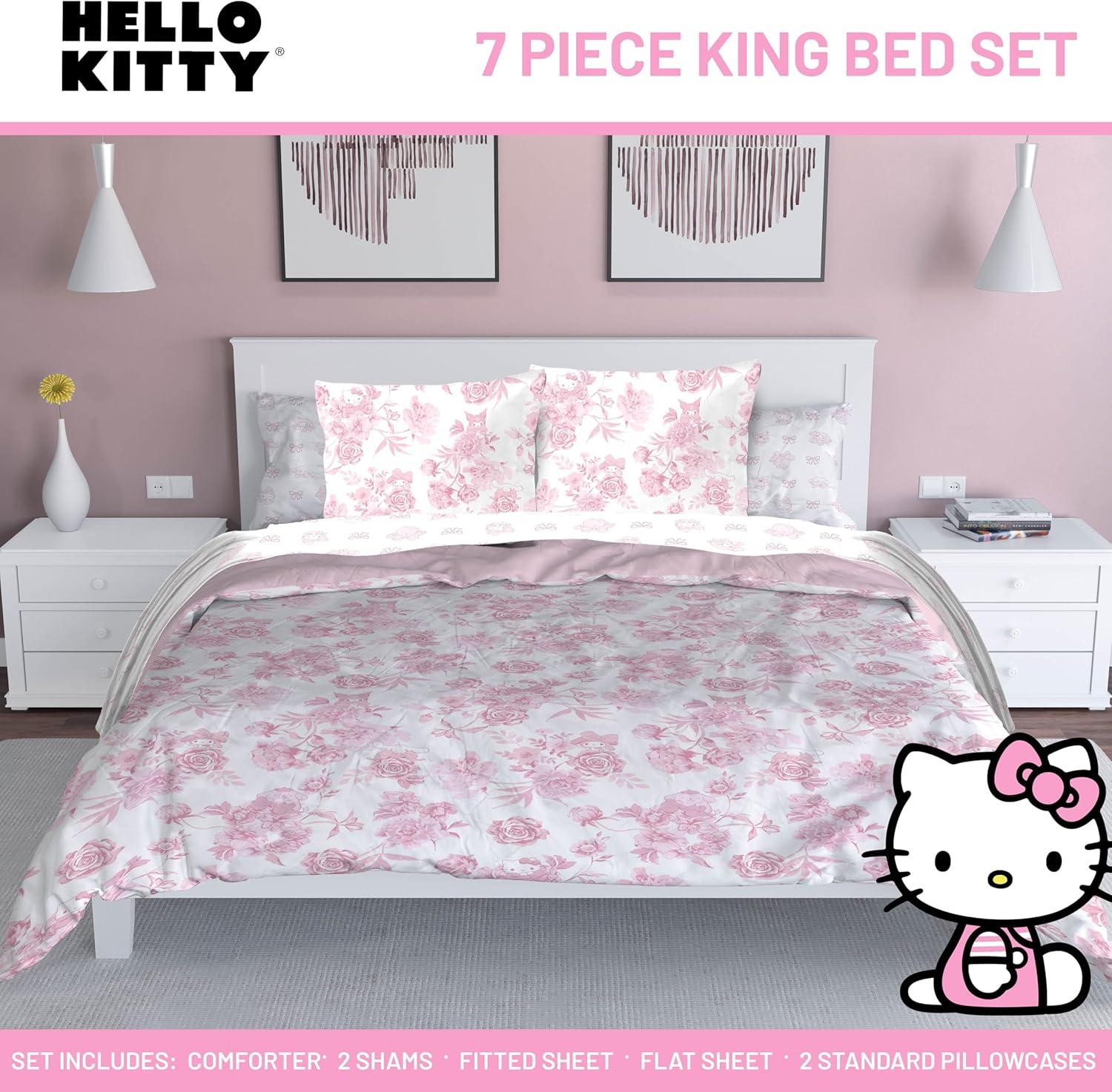 imageJay Franco Kids Comforter Set Includes Sheets and Pillow Covers Soft and Cozy Bed Set for Stylish Room Decor Blue Bluey amp Bingo 7 Piece QueenMulti Hello Kitty