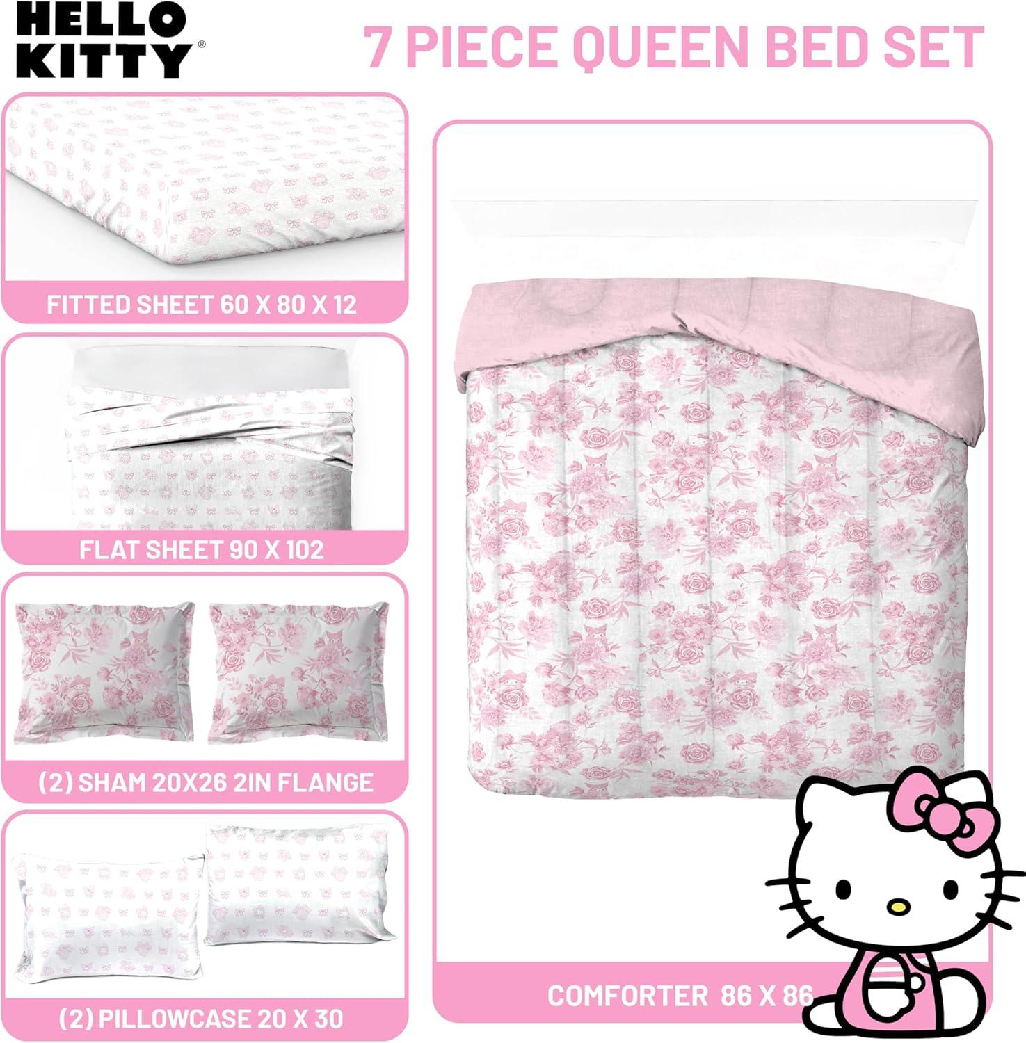 imageJay Franco Kids Comforter Set Includes Sheets and Pillow Covers Soft and Cozy Bed Set for Stylish Room Decor Blue Bluey amp Bingo 7 Piece QueenMulti Hello Kitty