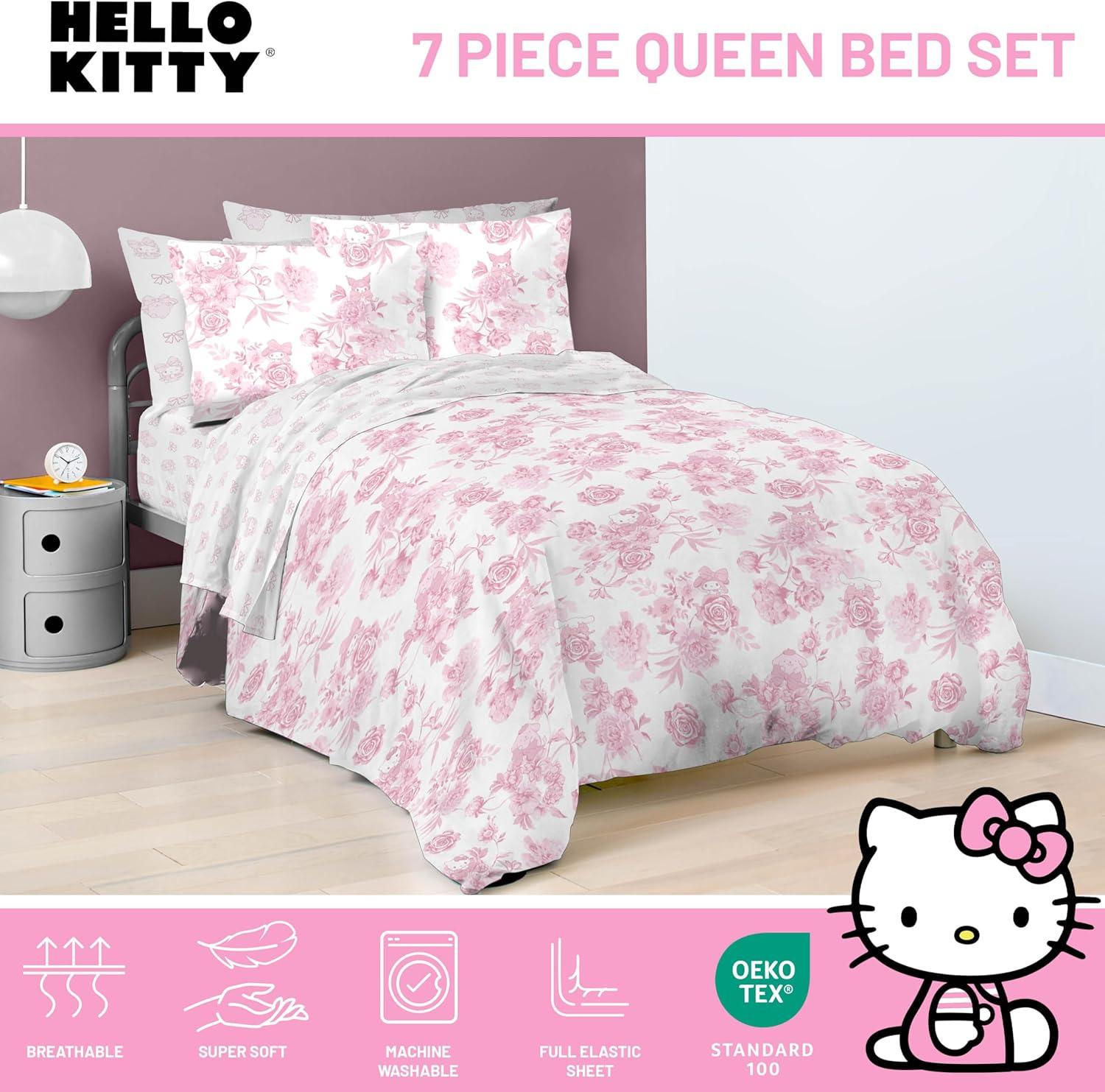 imageJay Franco Kids Comforter Set Includes Sheets and Pillow Covers Soft and Cozy Bed Set for Stylish Room Decor Blue Bluey amp Bingo 7 Piece QueenMulti Hello Kitty