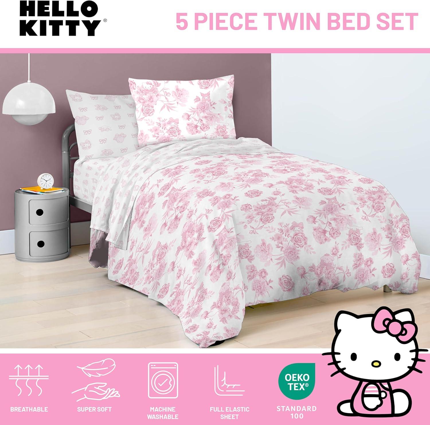 imageJay Franco Kids Comforter Set Includes Sheets and Pillow Covers Soft and Cozy Bed Set for Stylish Room Decor Blue Bluey amp Bingo 7 Piece QueenMulti Hello Kitty